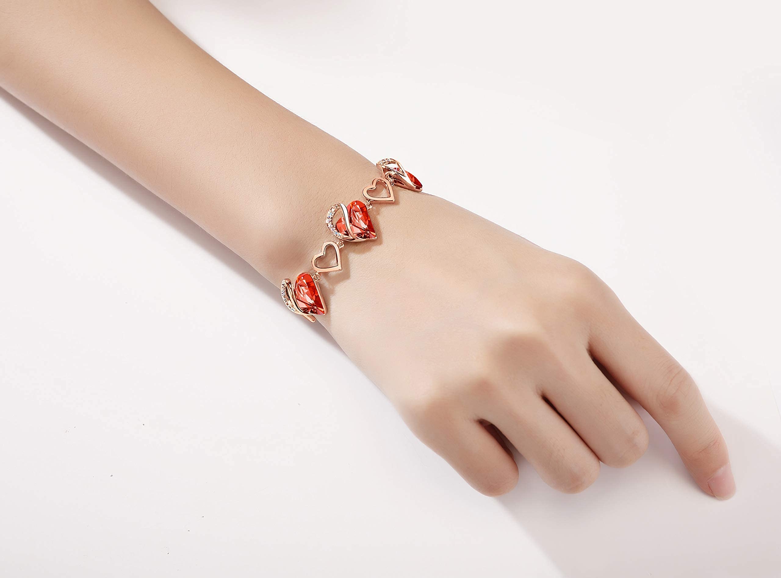 Infinity Love Crystal Heart Jewelry Set with Carnelian Red Healing Stone - Necklace, Earrings & Bracelet in 18K Rose Gold Plated - Courage Gifts for Women - Perfect for Meditation, Energy Healing & Spiritual Gifts
