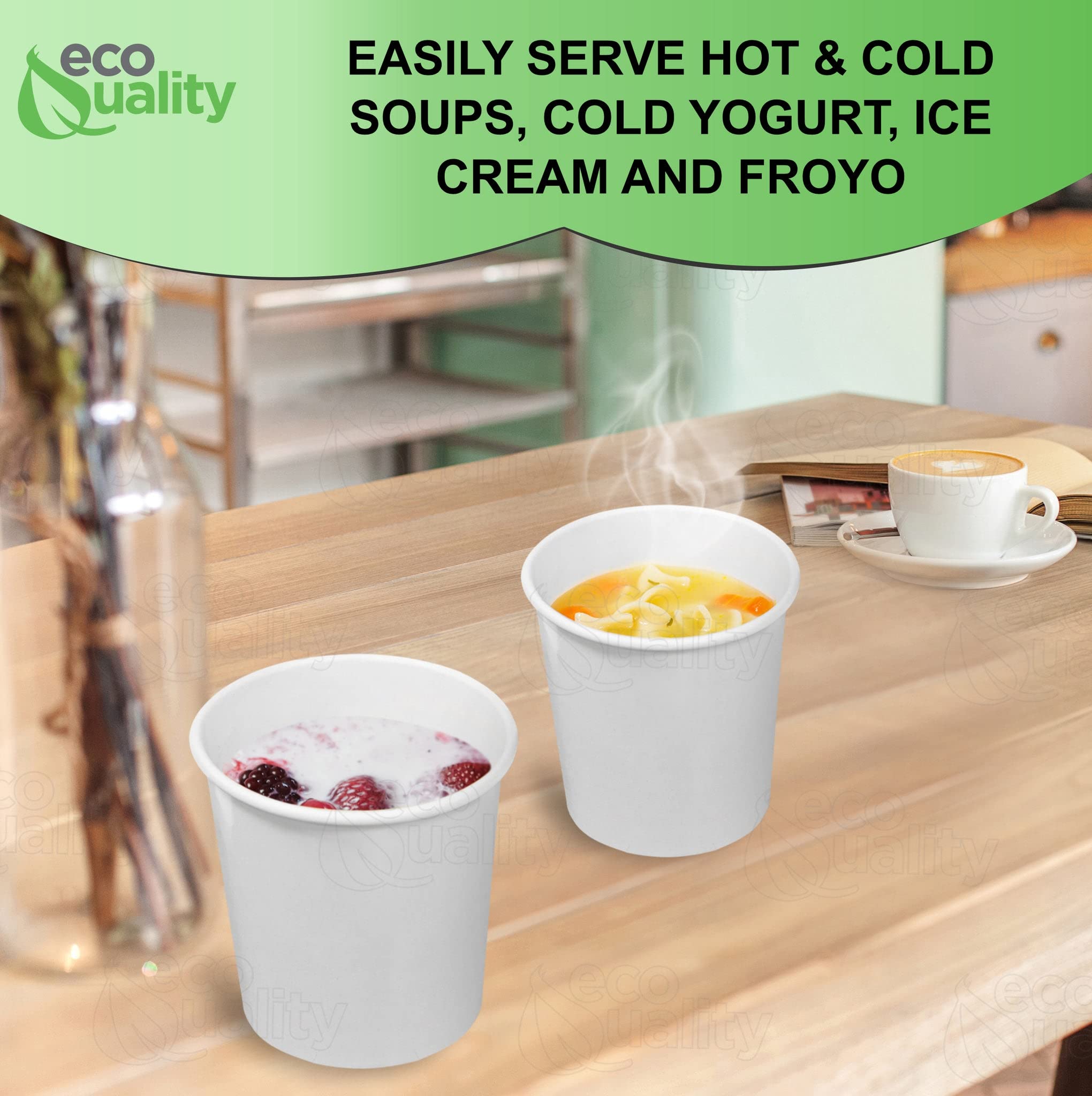 Eco-Friendly 16oz Disposable White Paper Soup Bowls - Microwave & Freezer Safe Takeout Containers for Ice Cream, Frozen Yogurt, Desserts & Food Storage (Pack of 200) - Perfect for Parties, Catering & Restaurants