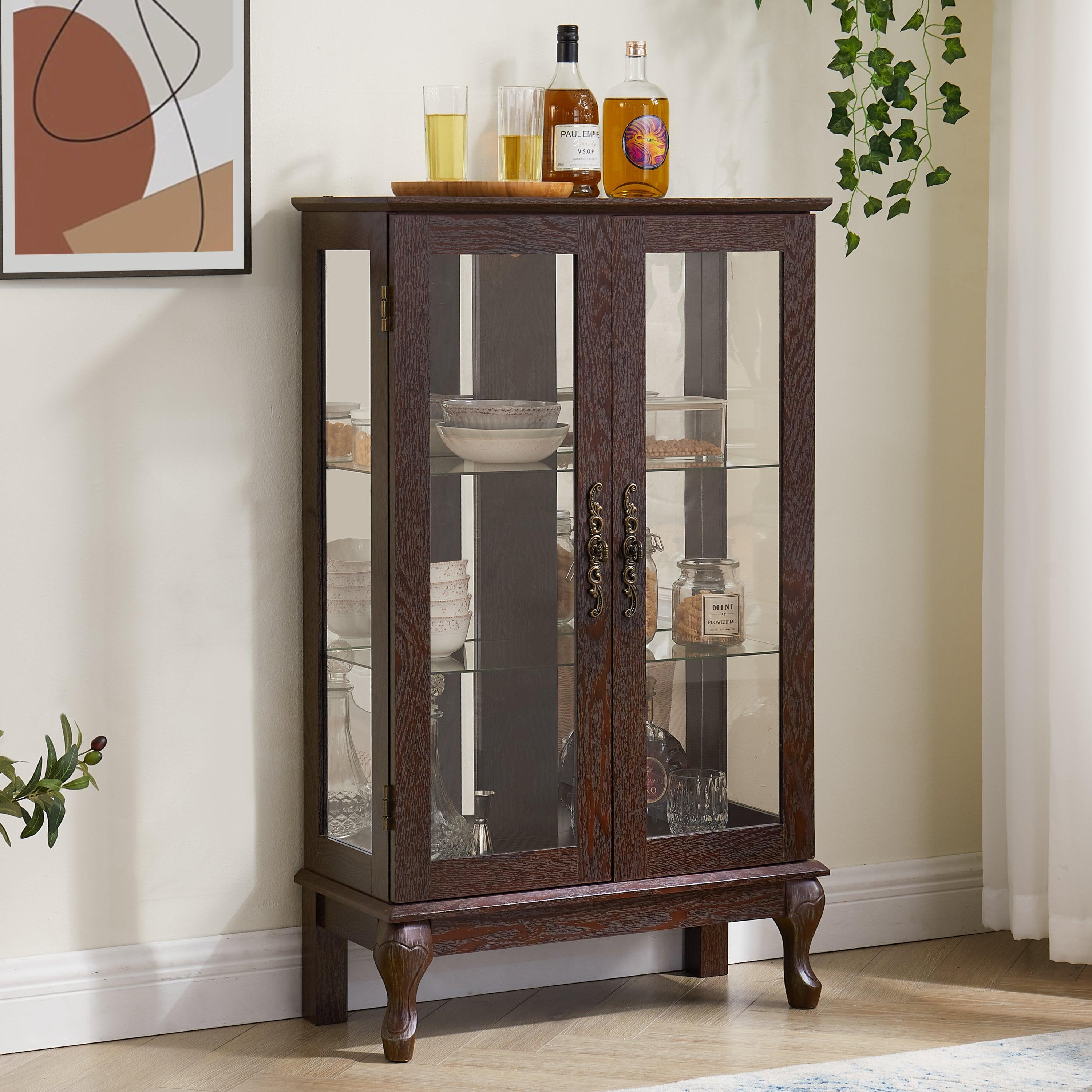 2 Door Curio Cabinet with Tempered Glass & Mirrored Back - LED Lighted Display Case for Living Room, Dining Room, Office - Showcase Collectibles, China, or Decor Items