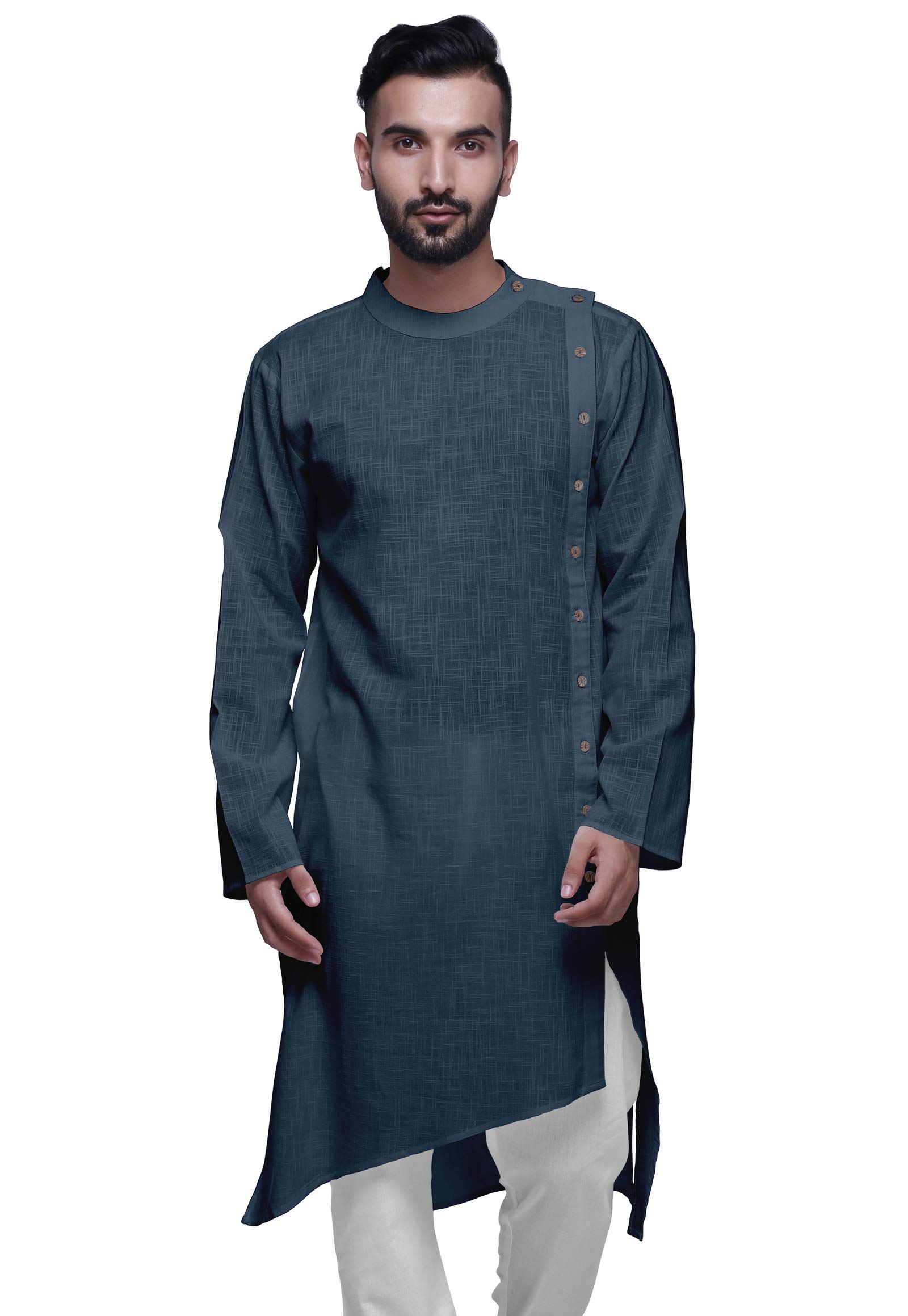 Atasi Men's Long Sleeve Kurta - Solid Satin Slub Kurta Shirt for Casual Wear, Festivals & Weddings