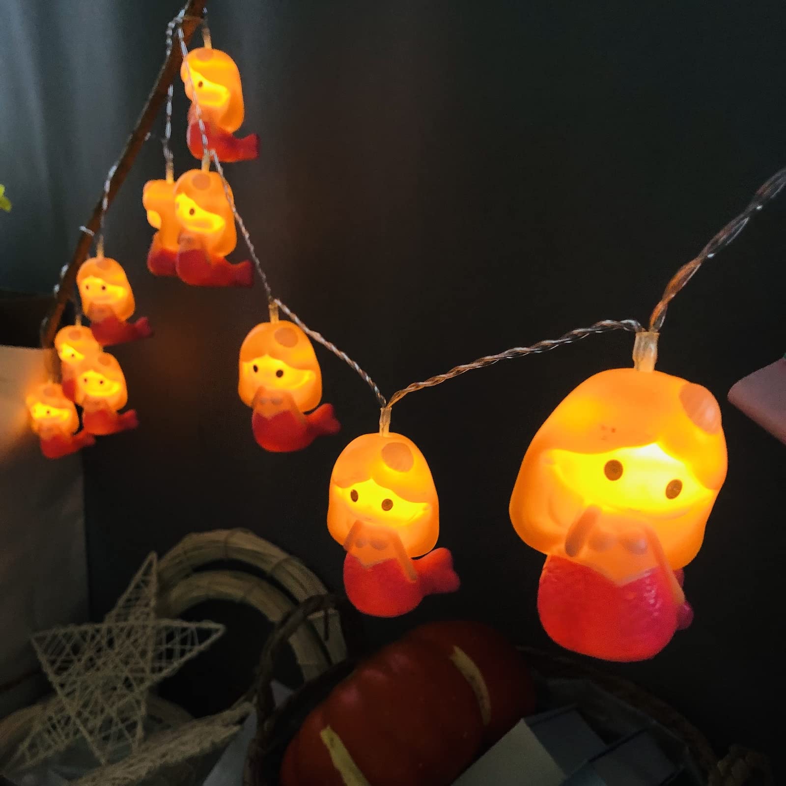 Mermaid LED String Lights - 10 Battery Operated Fairy Lights for Bedroom, Wedding, Birthday Party Decor - 1.65m Waterproof Fish Lights for Summer Camping, Home Decor & Outdoor Events - Romantic Ambiance Lighting