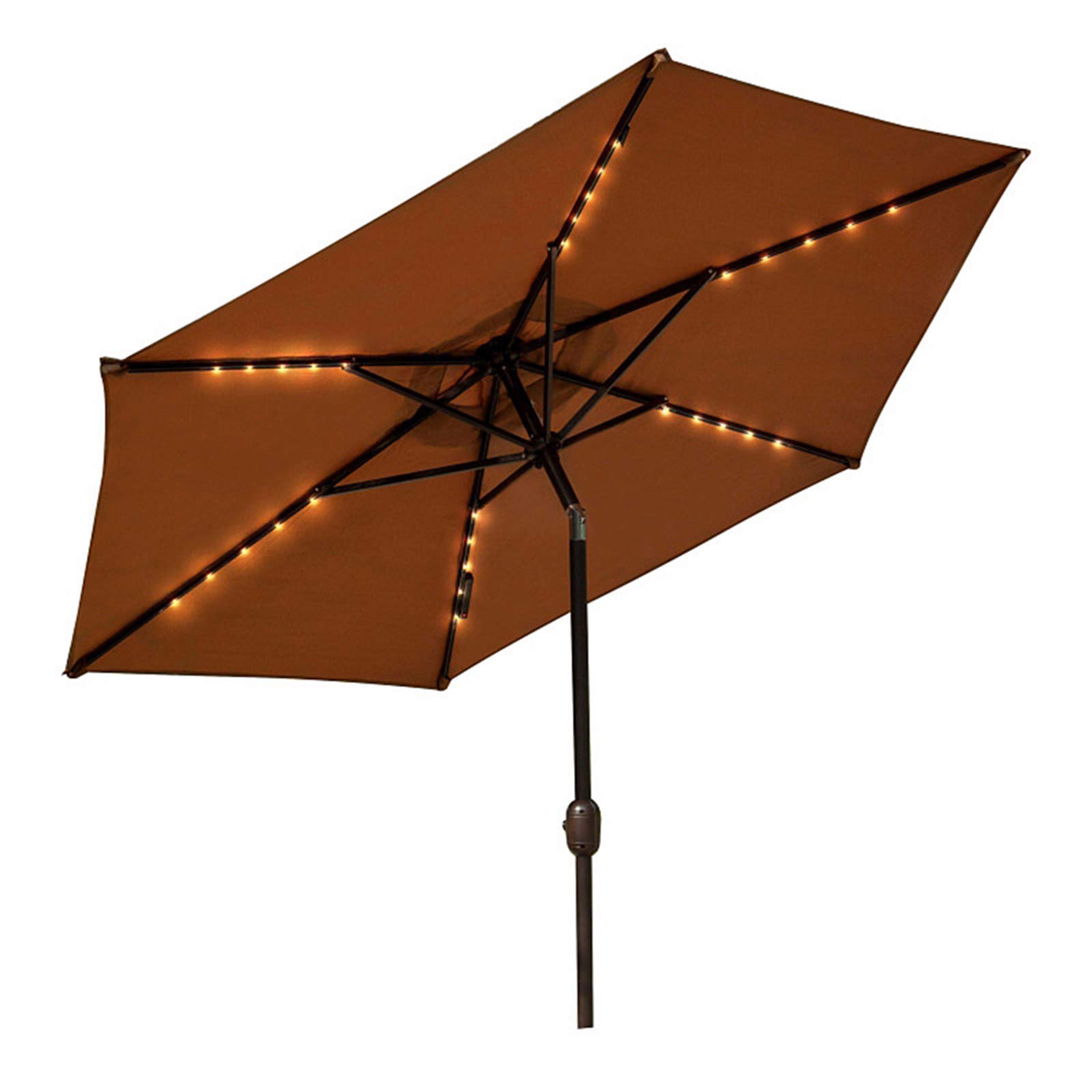 Solar-Powered Patio Umbrella with LED Lights - 6-Rib Steel Market Umbrella with Easy Tilt & Crank Mechanism - Waterproof Outdoor Shade for Garden, Deck, Backyard & Poolside - Perfect for BBQs, Lounging & Outdoor Dining