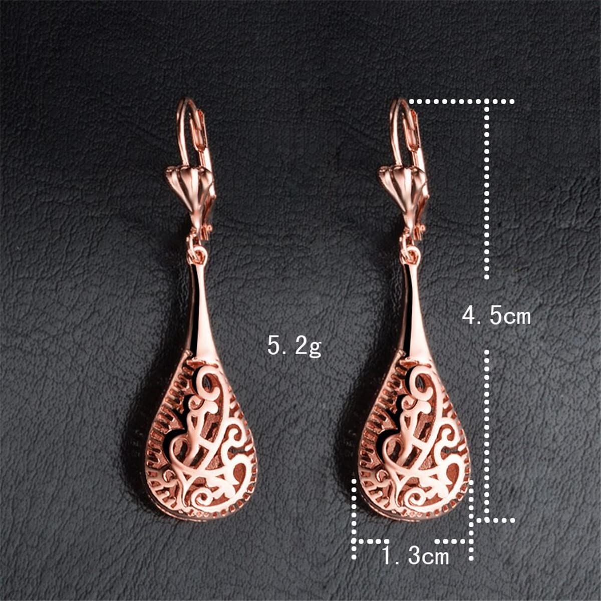18K Rose Gold Plated Filigree Teardrop Leverback Earrings for Women - Elegant Dangle Earrings for Parties, Weddings & Special Occasions