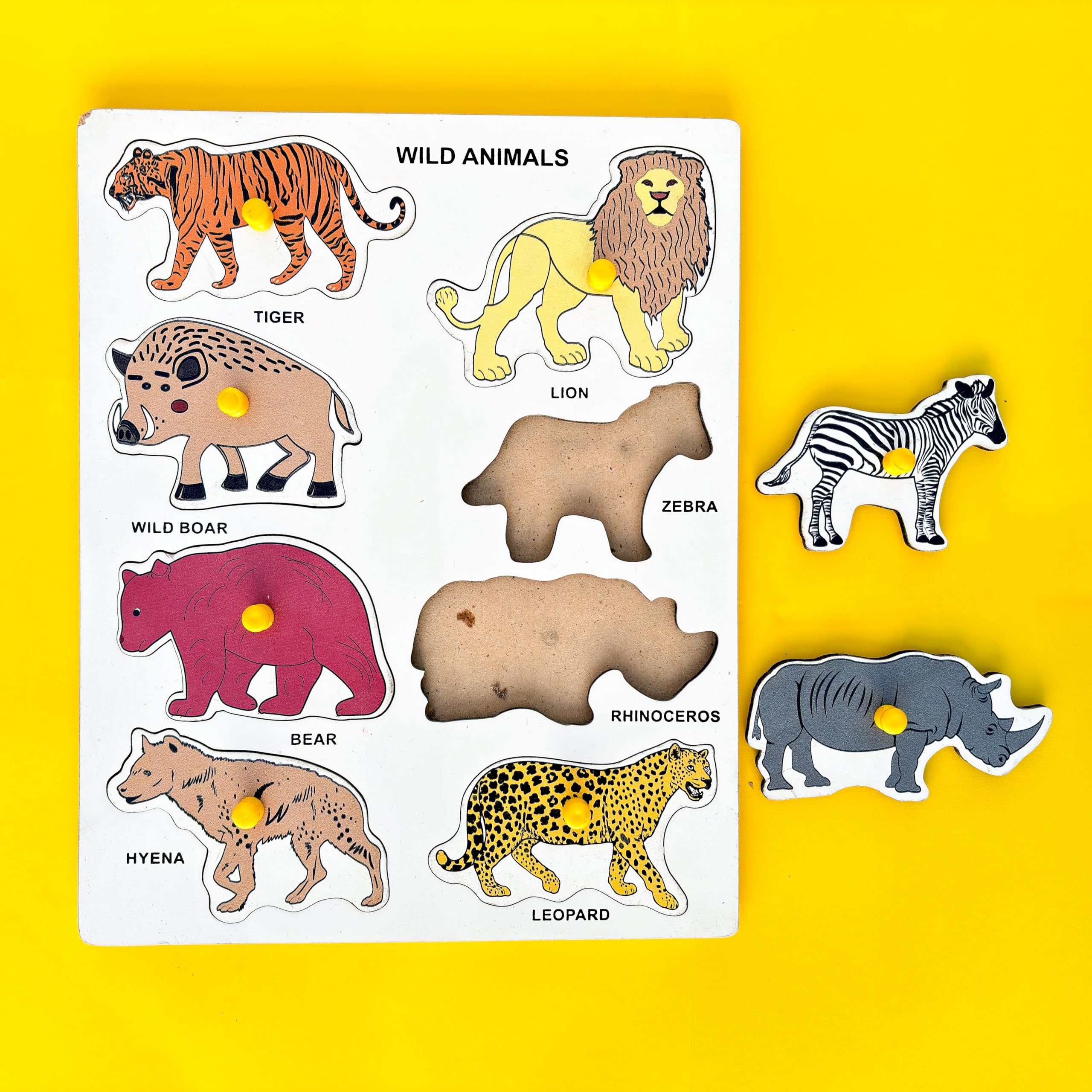 Mother Touch Wooden Wild Animal Board - Educational Learning Toy for Toddlers Ages 2+ | Eco-Friendly Montessori Toy | Safari Animal Recognition Game for Preschool Kids | Perfect for Early Childhood Development & Sensory Play