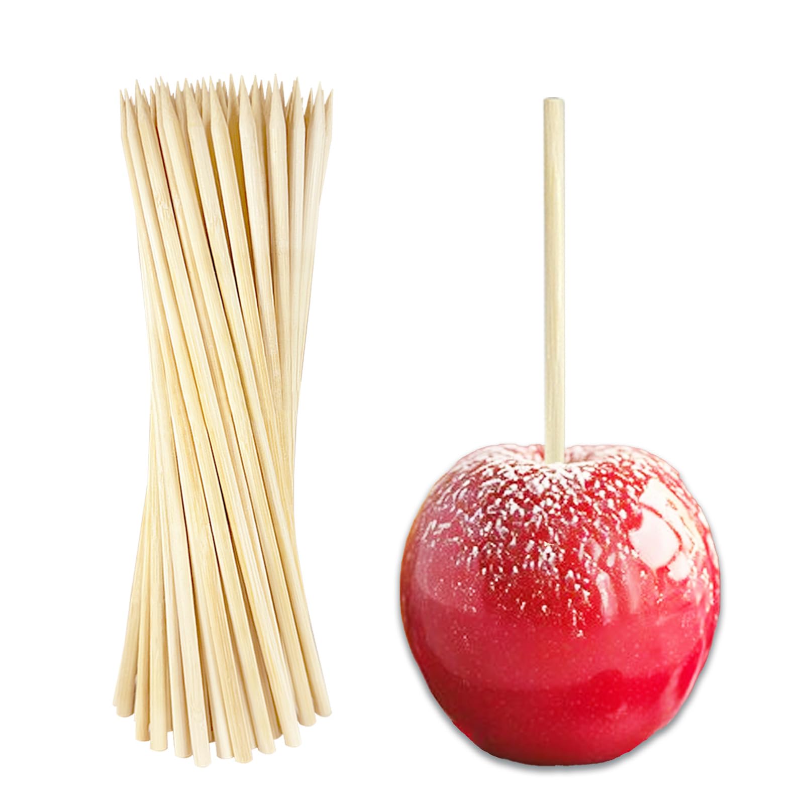 50 Pack 8 Inch Natural Bamboo Candy Apple Sticks - 5mm Skewers for Caramel Apples, Cotton Candy, Cake Pops, BBQ Corn Dogs & Lollipops - Perfect for Halloween, Christmas & Party Dessert Making