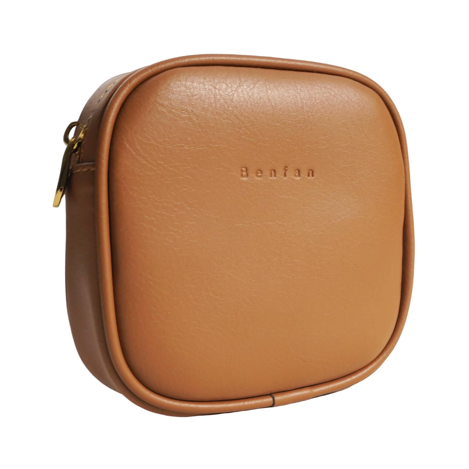 Genuine Leather Cosmetic Bag for Women - Small Waterproof Zipper Makeup Pouch - Travel Organizer for Purse, Charger & Accessories - Brown (Perfect for Daily Use, Travel & Gift Giving)
