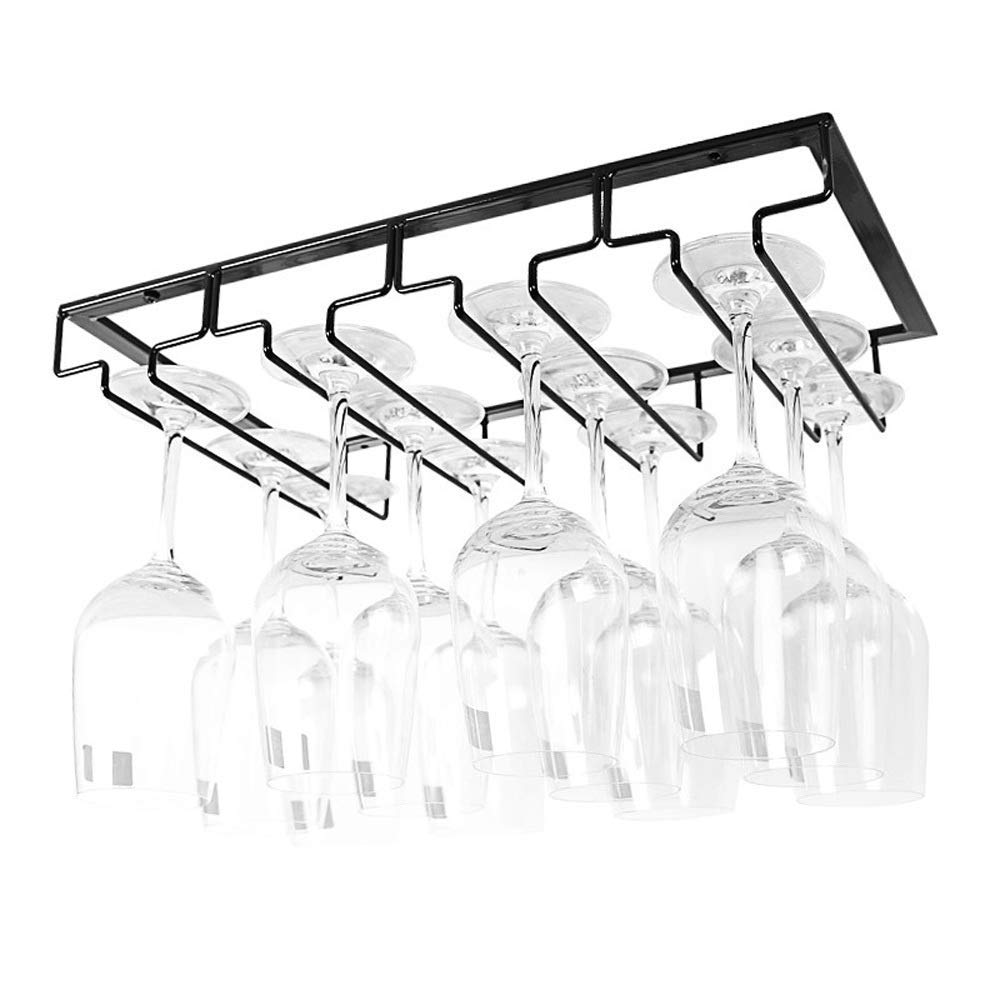 Stainless Steel Under Cabinet Wine Glass Holder - 4-Tier Hanging Stemware Rack for Bar & Restaurant | Space-Saving Storage Shelf for Wine Glasses | Durable Black Metal Wine Glass Organizer (40
