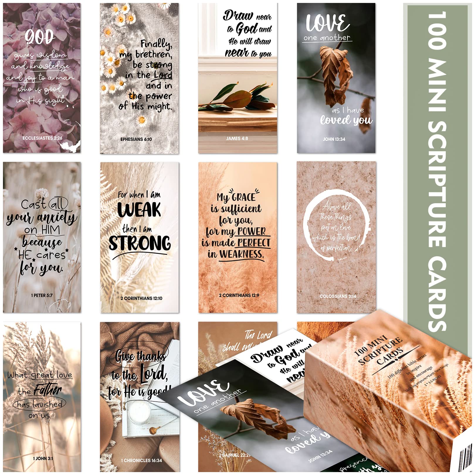 BRYTEFY 100 Earth Tone Mini Prayer Cards - Religious Motivational Scripture Cards for Women & Men - Bulk Inspirational Christian Gifts - Perfect for Bible Study, Church Events & Encouragement Gifts