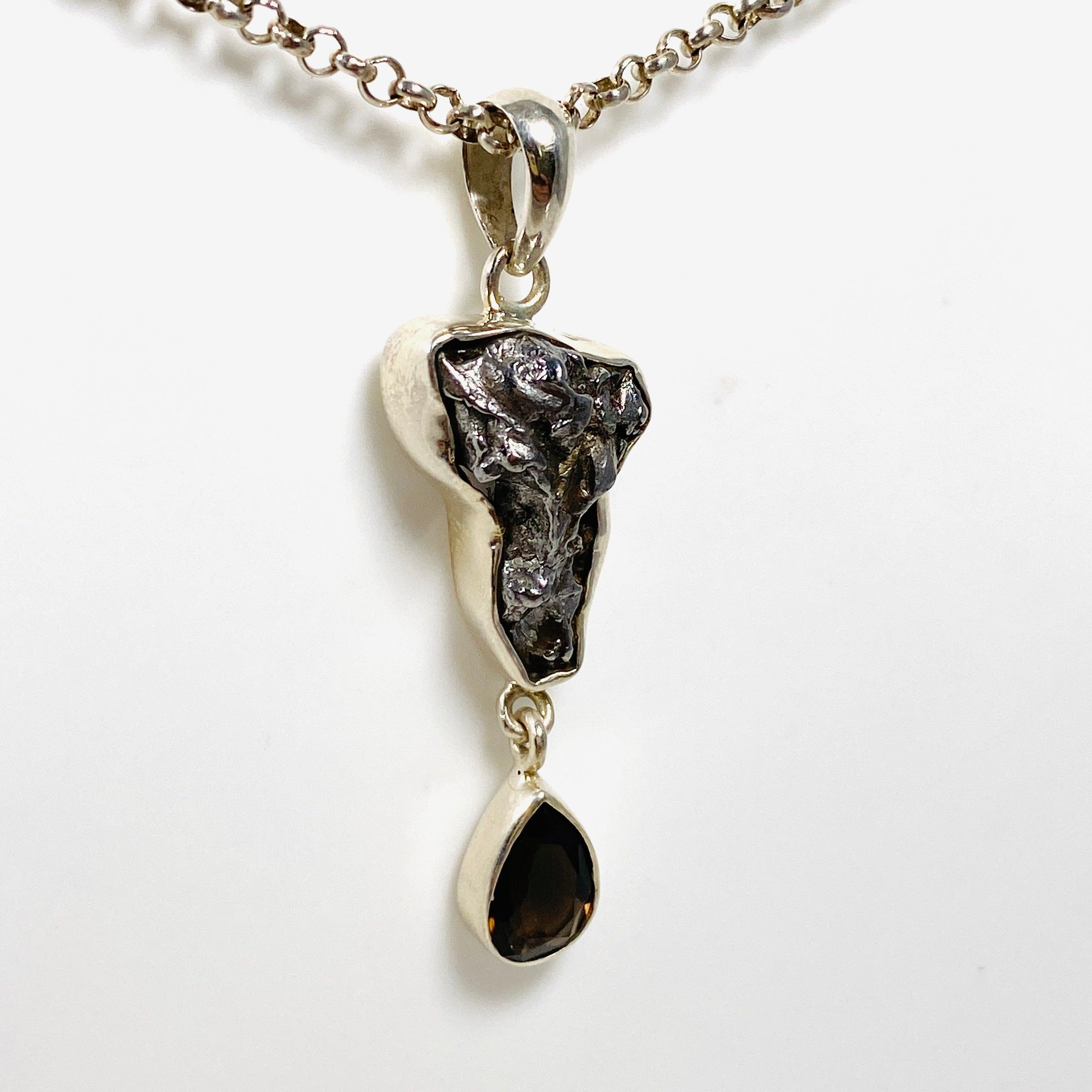 Campo Del Cielo Meteorite & Smokey Quartz Pendant Necklace - Unique Space Jewelry for Women | Perfect Gift for Astronomy Lovers & Spiritual Healing