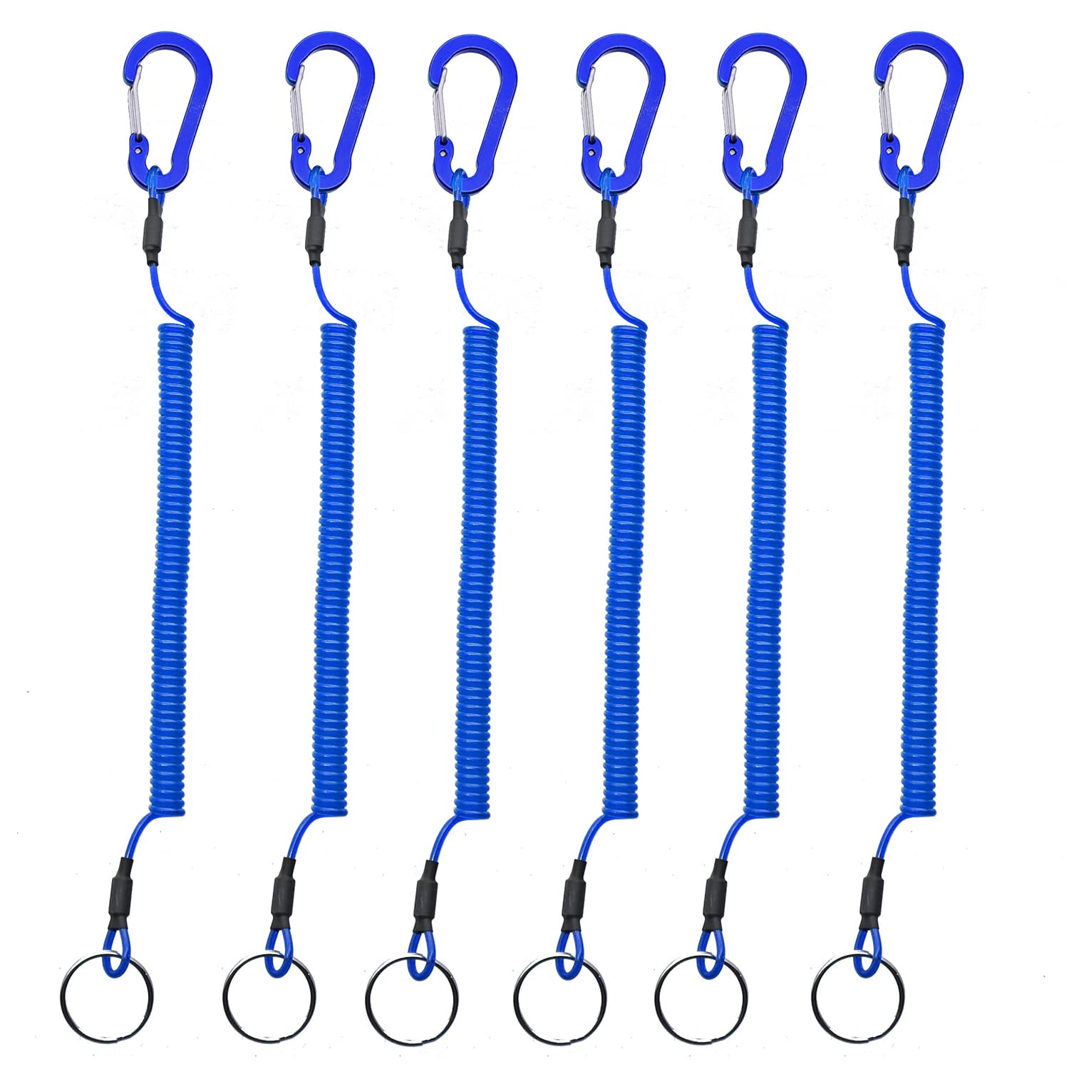 Stretchy Coiled Lanyards for Keys & Tools - 4/6pcs Set (Black, Blue, Green, Red, Yellow, Silver) - Secure Fishing Equipment, Pliers & Kayak Gear - Perfect for Outdoor Adventures, Work & Daily Use