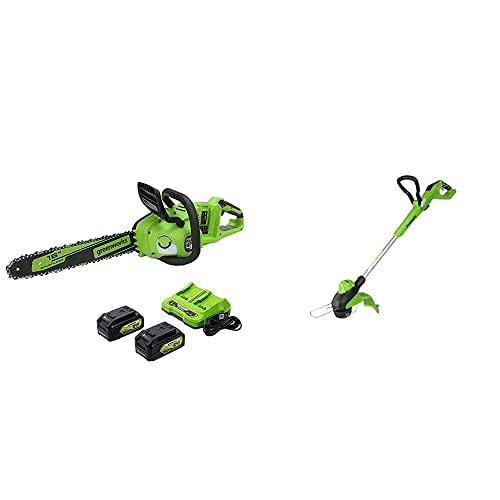 Greenworks 48V 16-Inch Brushless Cordless Chainsaw & 24V 13-Inch String Trimmer Combo Kit with (2) 4.0Ah USB Batteries & Dual Port Fast Charger - Perfect for Yard Work, Landscaping, Tree Trimming and Home Maintenance