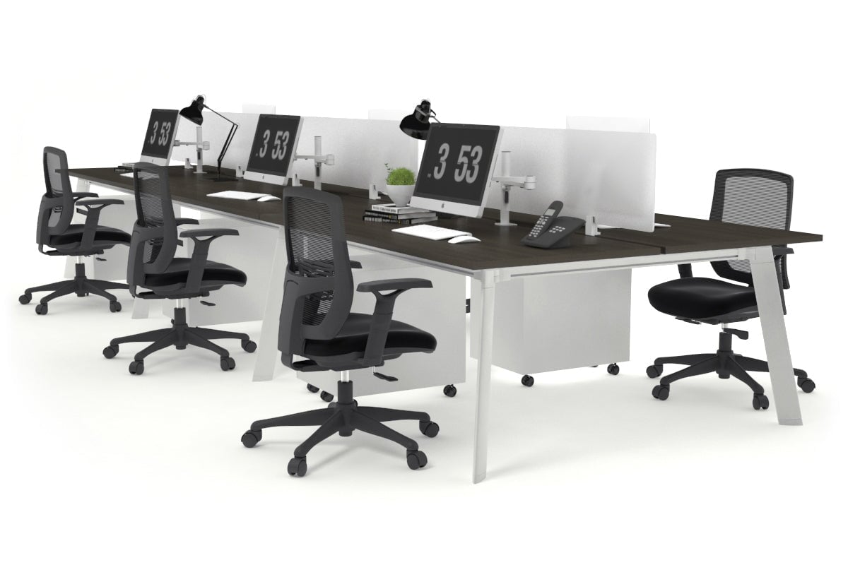 6-Person Workstation with White Frame - 1400L x 800W Office Desk with Cable Management | Perfect for Team Collaboration & Open Office Spaces