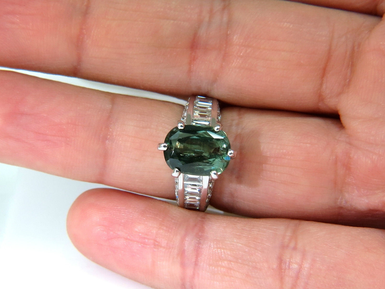 7.60CT Natural GIA Certified Green Chrysoberyl Diamond Ring for Women - Elegant Engagement, Wedding & Anniversary Jewelry Gift