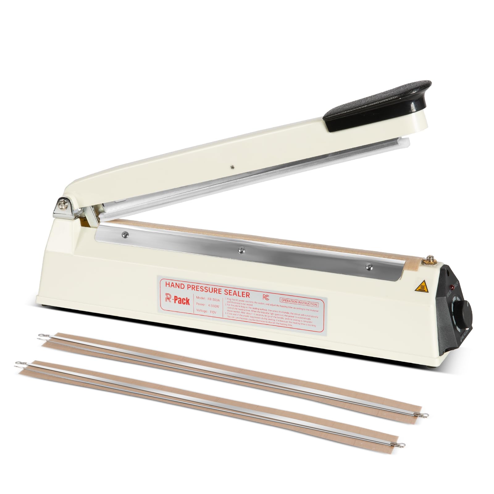 Heavy-Duty 12-Inch Impulse Heat Sealer with Seal Bar - Bag Sealing & Cutting Machine with 2 Extra Replacements (White) - Perfect for Food Packaging, Vacuum Sealing & Industrial Use
