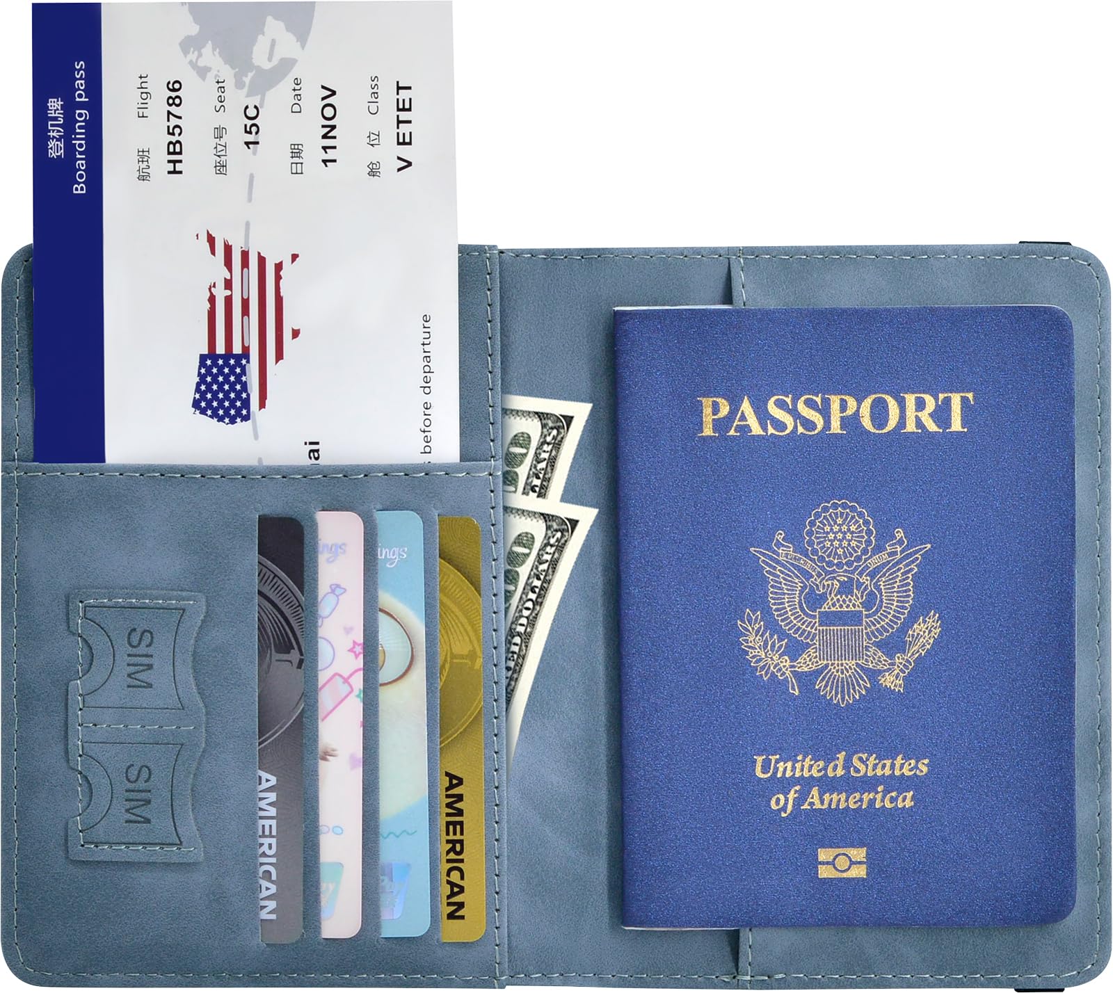 Premium RFID Blocking Leather Passport Holder with Credit Card & Boarding Pass Slots - Travel Wallet Case for Secure Document Protection (Marine Blue) | Ideal for International Flights, Business Trips & Vacation Travel Accessories