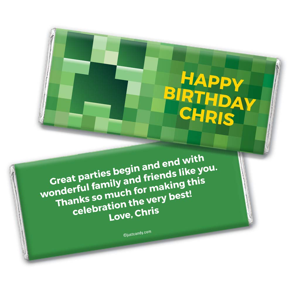 Personalized Minecraft Creeper Video Game Themed Chocolate Bars - 36 Pack for Kids Birthday Parties, Gaming Events & Themed Celebrations