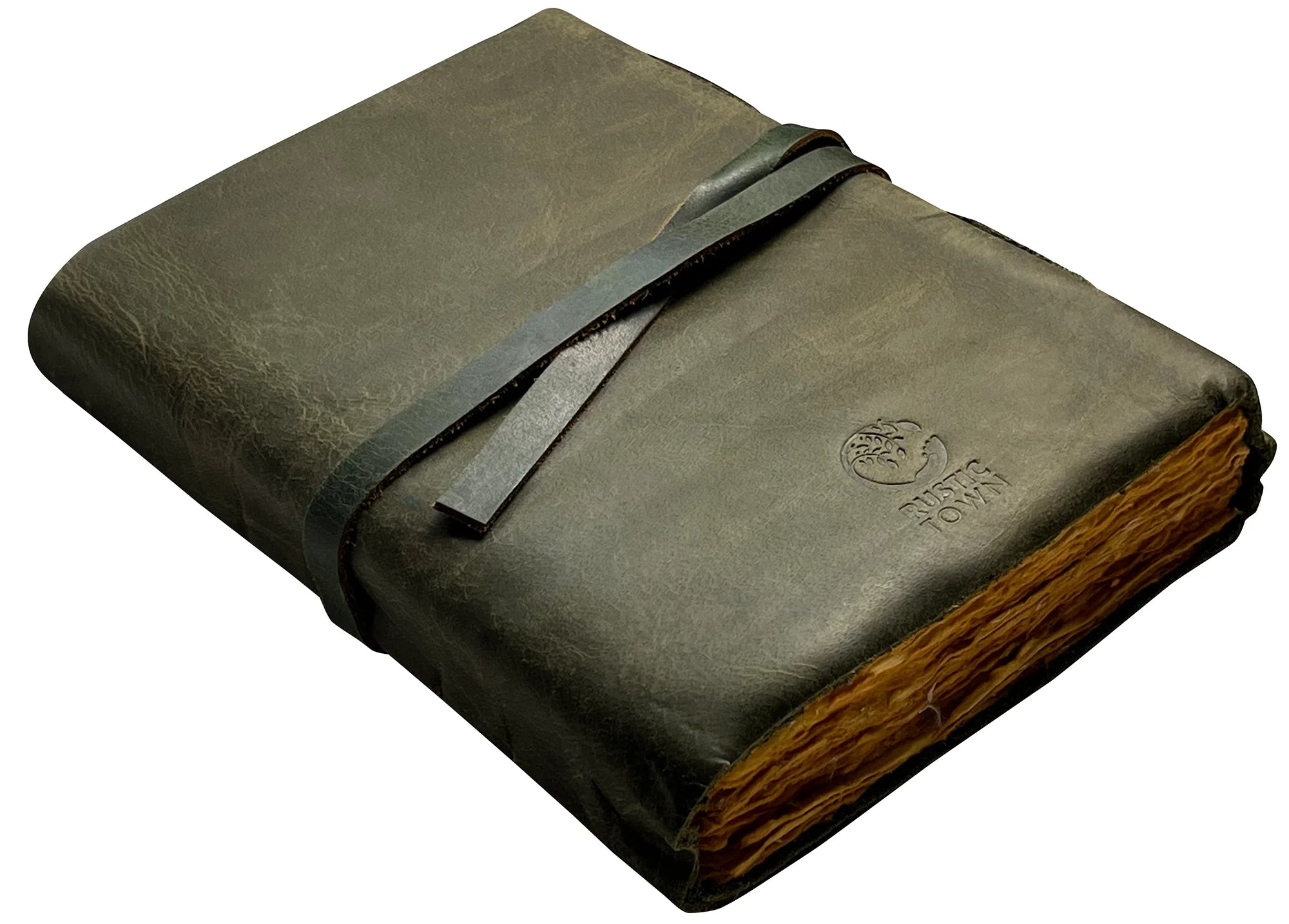 Handmade A5 Leather Bound Journal with Antique Deckle Edge Paper - Olive Green - Perfect for Writing, Sketching & Gift Giving