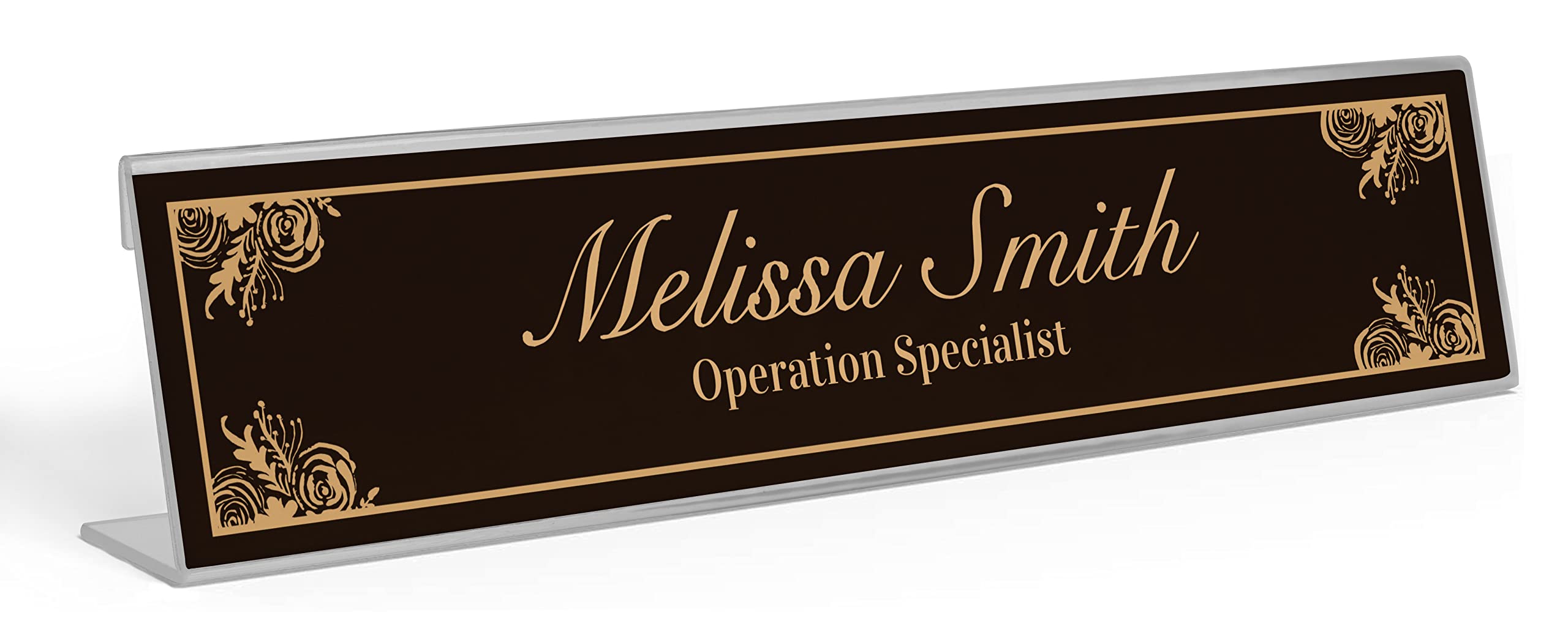 Custom Acrylic Office Desk Name Plate - Personalized 2x8 Inches with Pretty Border - Perfect for Corporate Gifts, Workstations & Home Office Decor