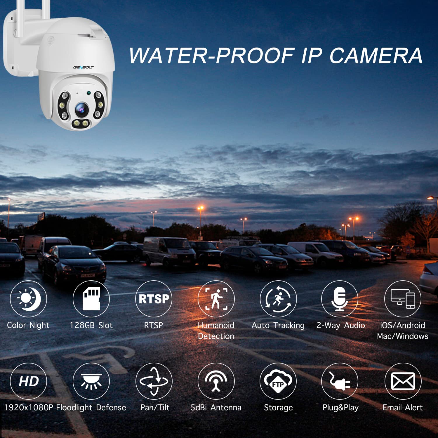 GENBOLT 2.5K Outdoor Security Camera with PoE & Dual WiFi (2.4/5GHz) - Auto Tracking, Human/Vehicle Detection, Pan-Tilt, Siren Alarm - Ideal for Home Surveillance, Business Security & Property Monitoring