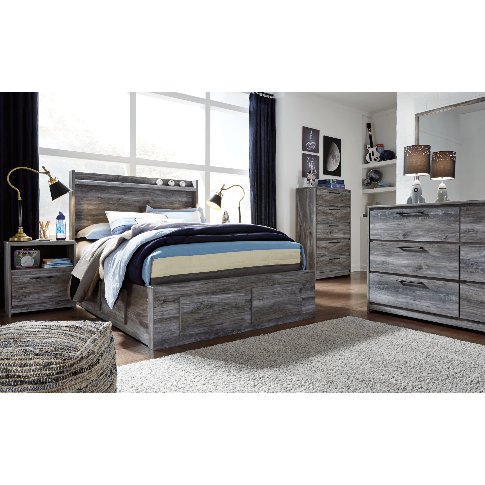 Baystorm 5-Piece Full Storage Bed Set with Underbed Drawers - Gray - Perfect for Small Bedrooms & Dorm Rooms, Space-Saving Furniture Solution