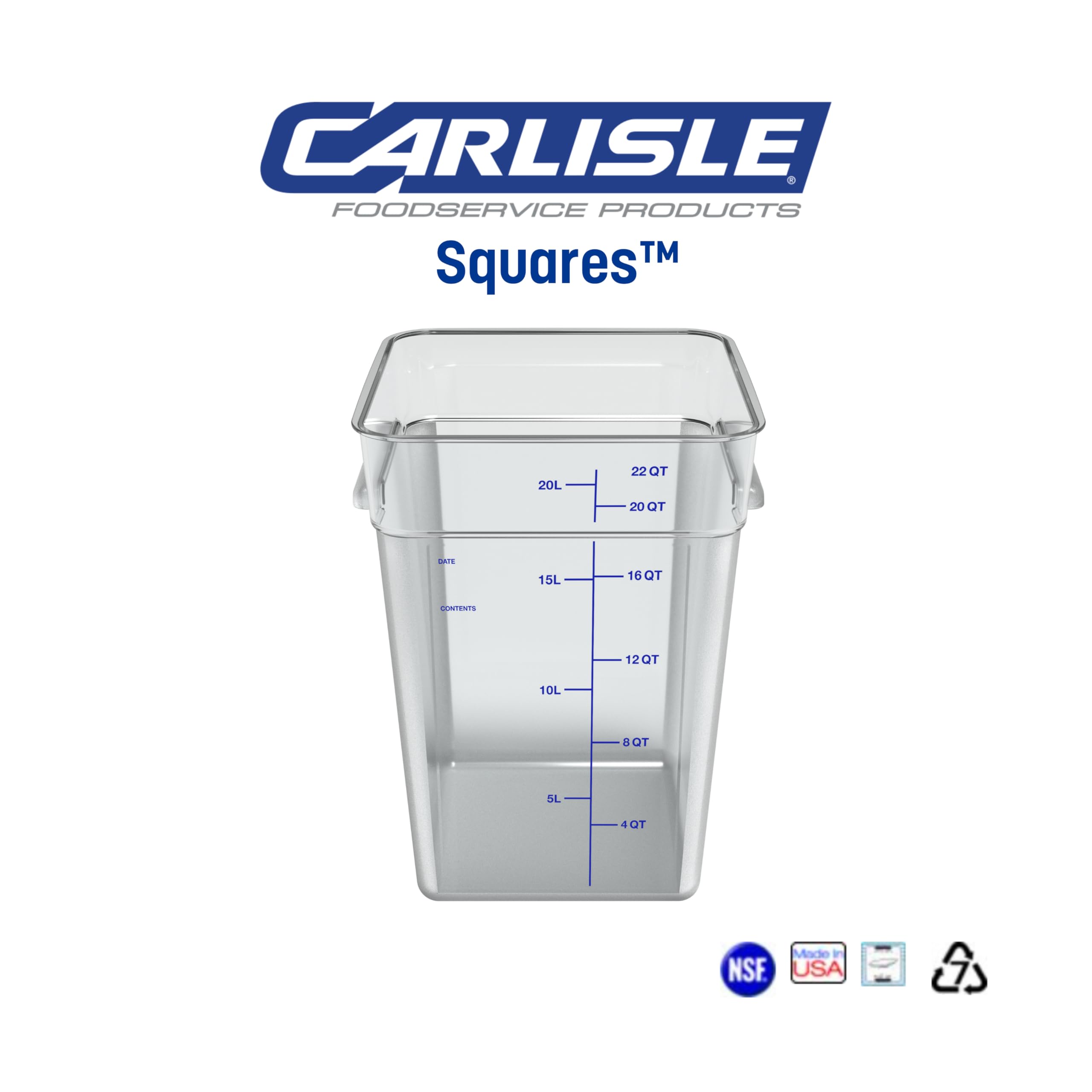 Stackable 22-Quart Clear Polycarbonate Square Food Storage Container by Carlisle - Perfect for Catering, Buffets, Restaurants & Commercial Kitchens - Durable & Space-Saving Food Prep Solution