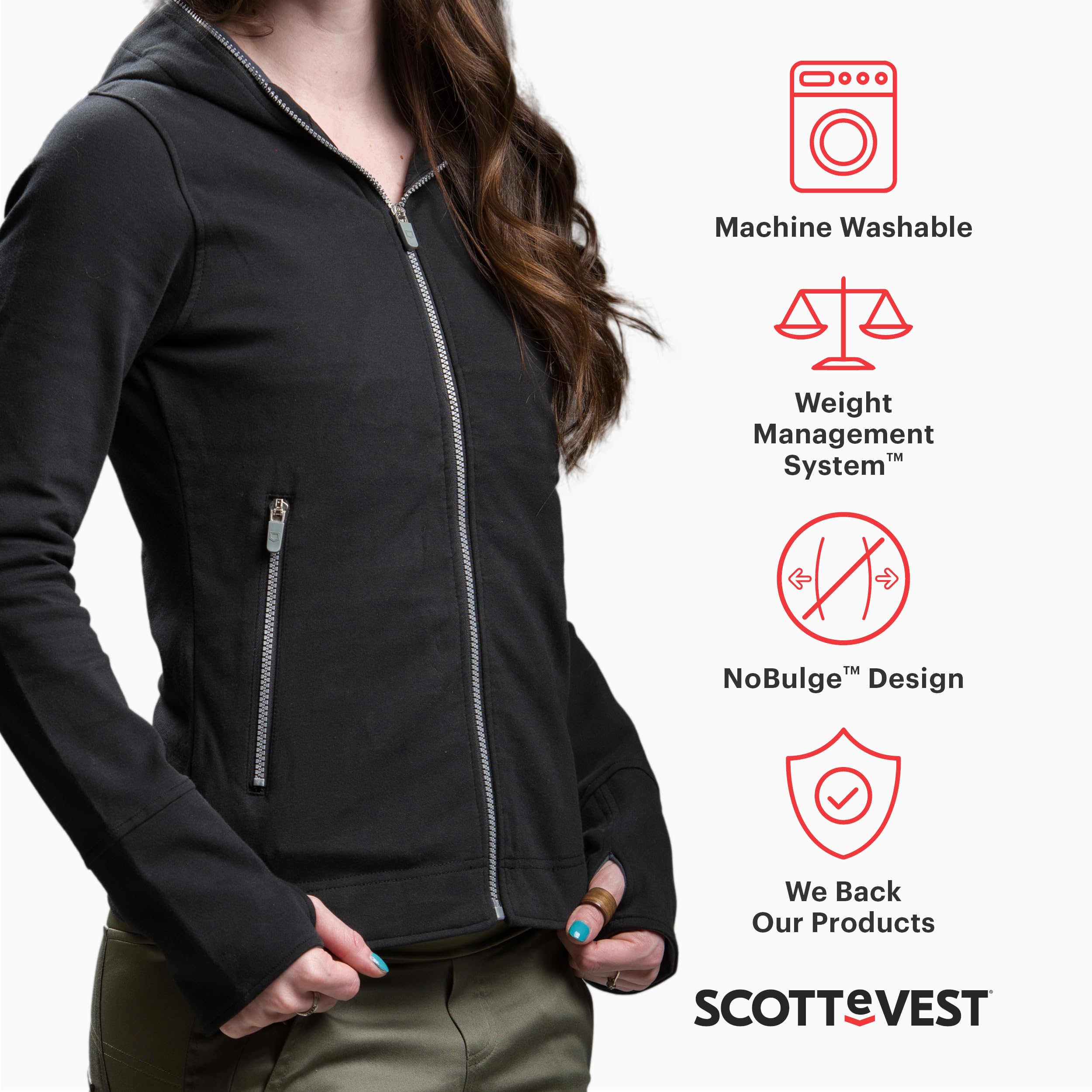 SCOTTeVEST Women's Glow Hoodie with 18 Hidden Pockets - Lightweight Zippered Sweatshirt for Travel, Hiking & Everyday Wear