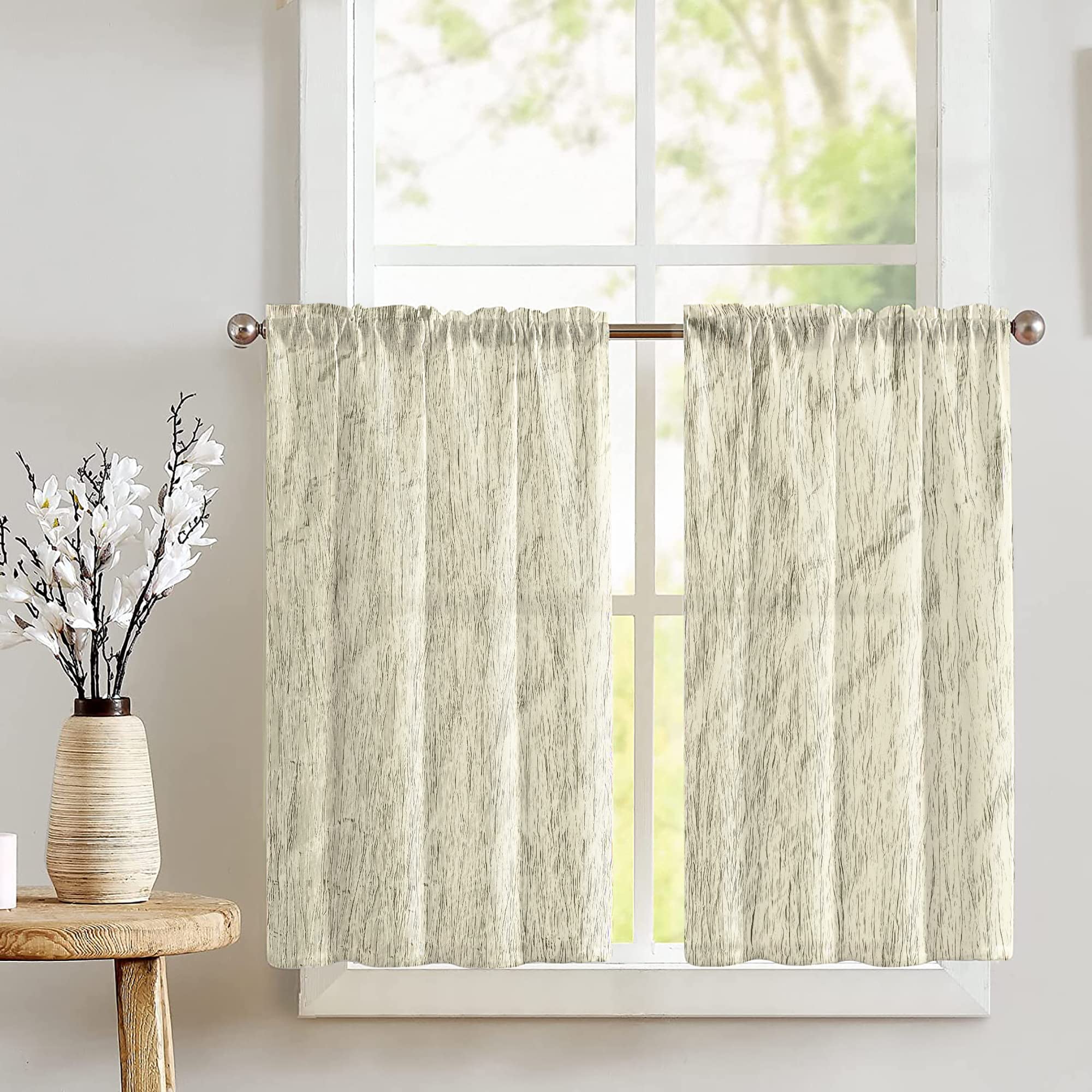 Crushed Crinkle Taffeta Tier Window Valance 2-Piece Set - Elegant Ivory Window Treatment for Bedroom, Nursery & Kitchen Decor - Perfect for Adding Texture & Style to Any Room
