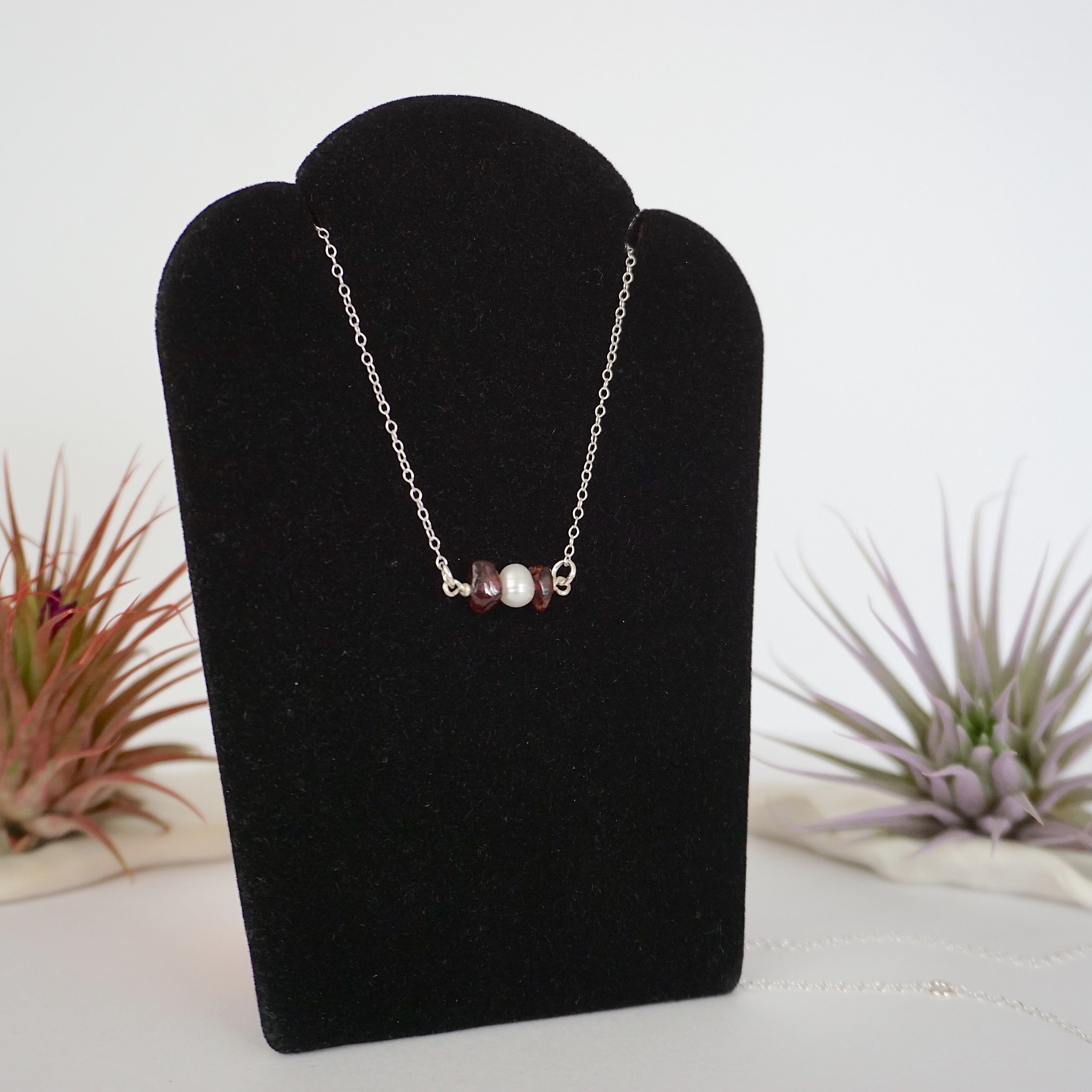 Garnet & Pearl Charm Necklace for Women - Elegant Birthstone Jewelry Gift for Anniversary, Valentine's Day & Special Occasions