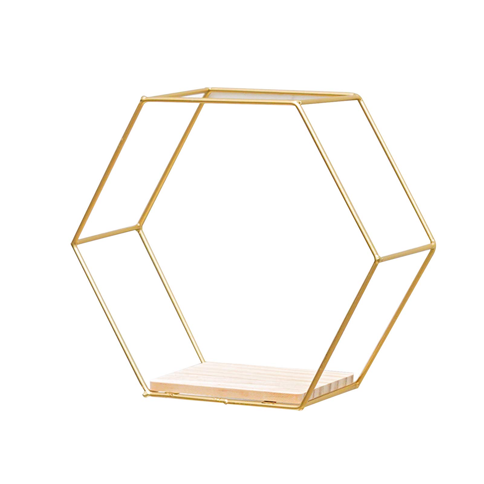 Hexagonal Floating Shelves Wall Mounted - Nordic Style Iron Stand Small Pot Holder for Home Decor - Perfect for Bedroom, Living Room & Kitchen Storage (Golden)