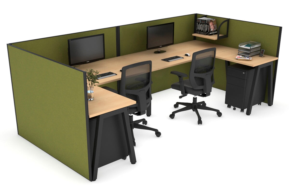 Quadro A Legs 2-Person Corner Workstation - U-Shaped Black Frame Office Desk [1600L x 1800W with Cable Management] - Perfect for Collaborative Workspaces & Home Offices