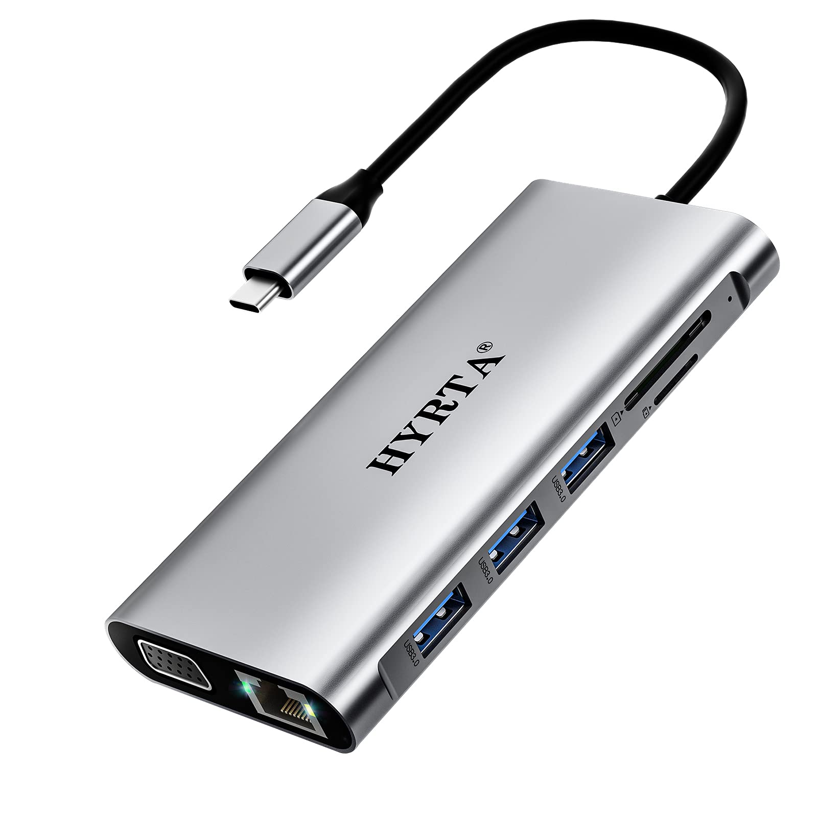 12-in-1 USB C Docking Station with Triple Display - HYRTA Universal Type-C Hub for MacBook Pro M1/Dell/ASUS/Acer/HP Laptops (HDMI, VGA, PD3.0, USB 3.0/2.0, Ethernet, SD/TF) - Perfect for Home Office, Gaming & Multi-Tasking