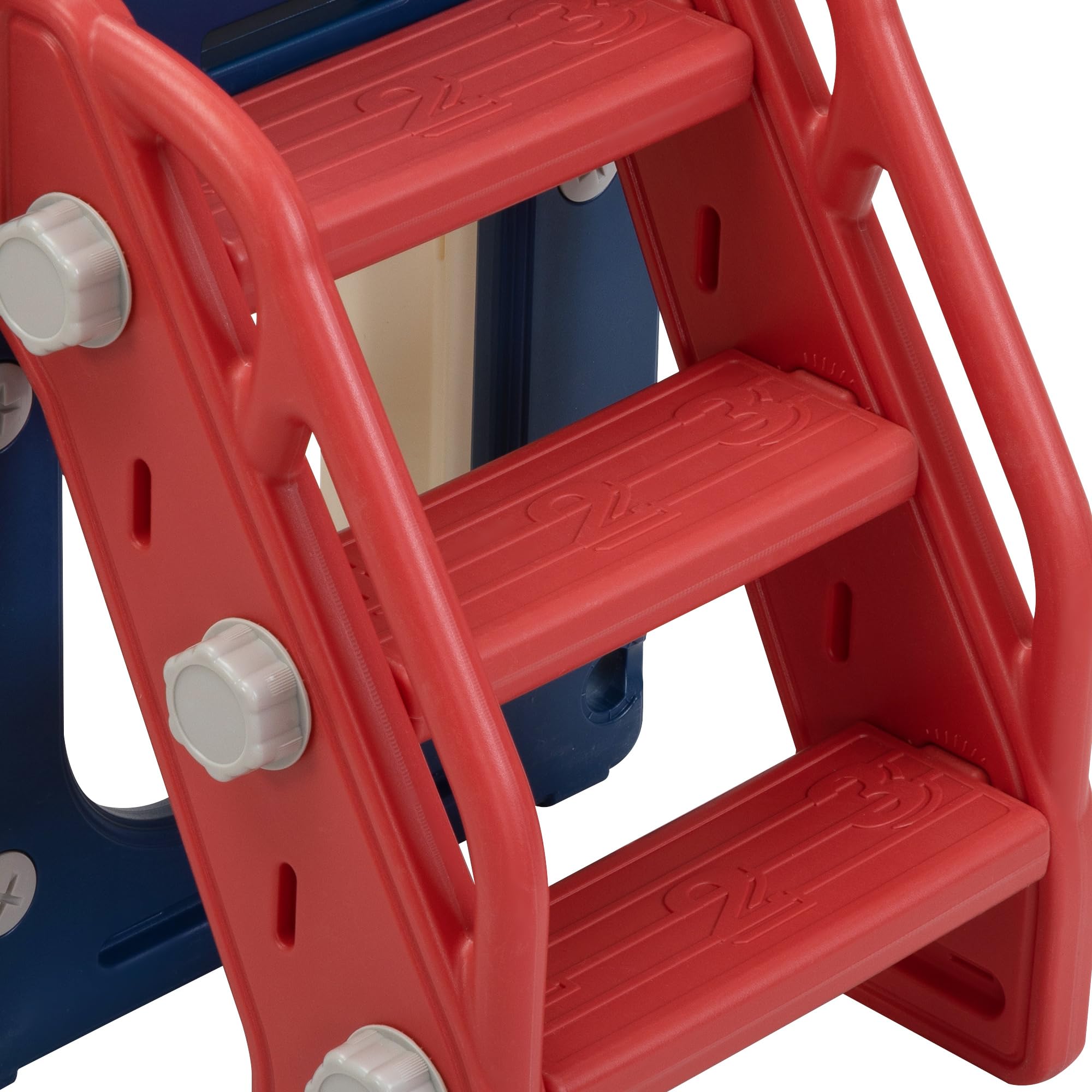 Best Toddler Slide Playset for Kids Age 1-3 - Freestanding Indoor/Outdoor Playground with Climber, Basketball Hoop, Storage Area & Fun Tunnel - Red & Blue Castle Design for Backyard, Nursery & Daycare Play