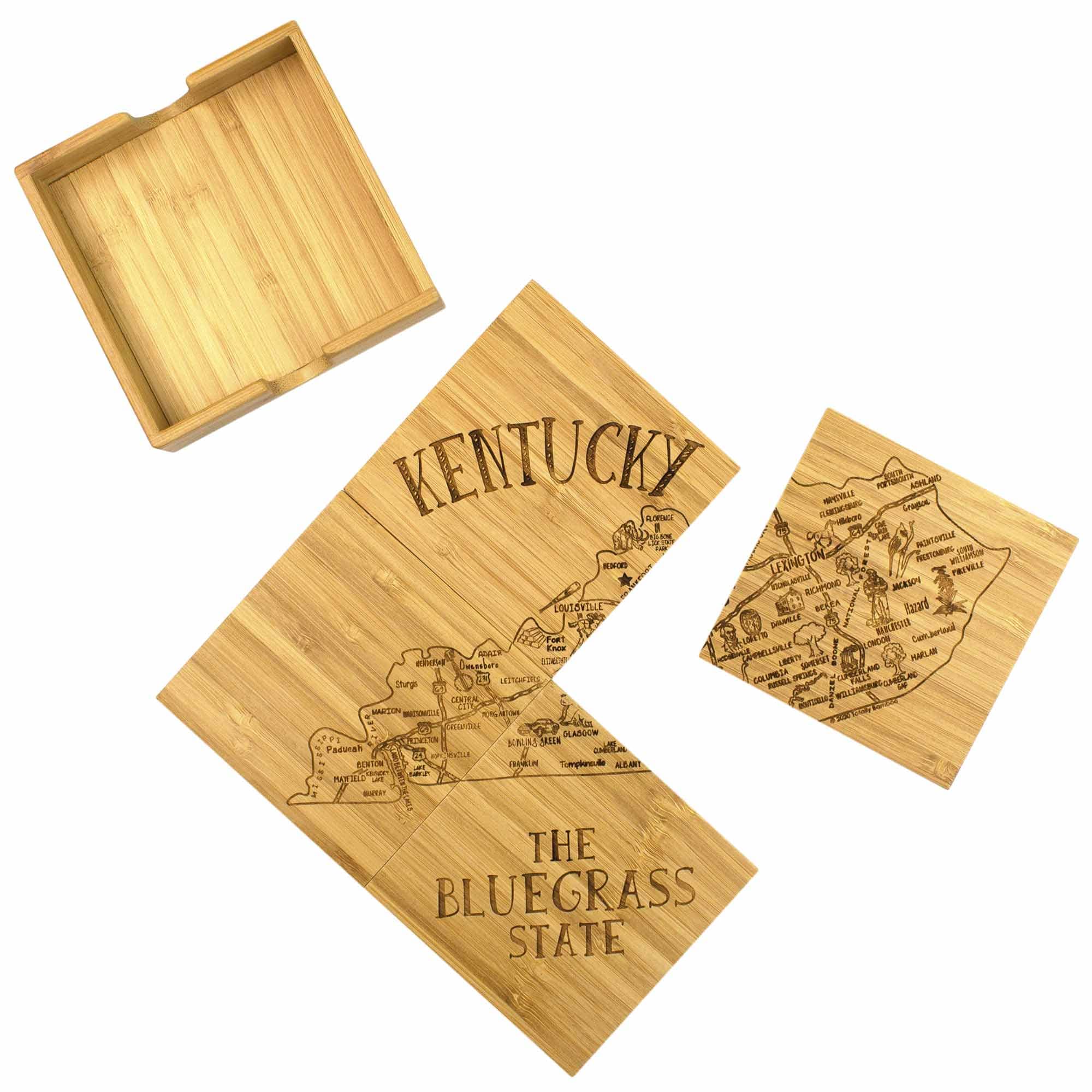4-Piece Kentucky Puzzle Coaster Set with Storage Case - Perfect for Home, Office, and Game Room Decor