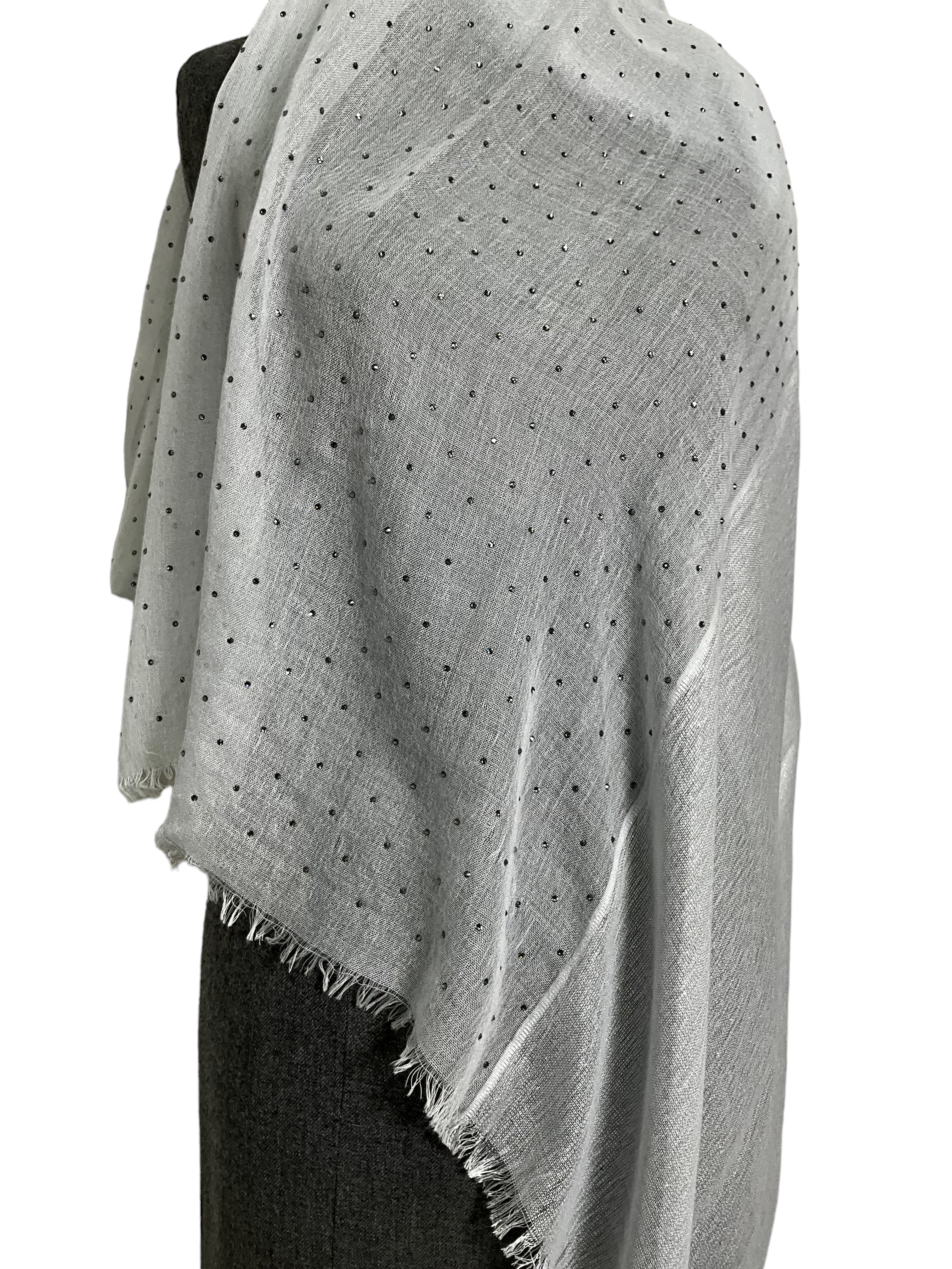LORO PIANA Crystal Embellished Fringe Trim Scarf - Luxury Cashmere Shawl for Women, Elegant Evening Wear & Winter Fashion Accessory - Perfect for Parties, Weddings and Cold Weather