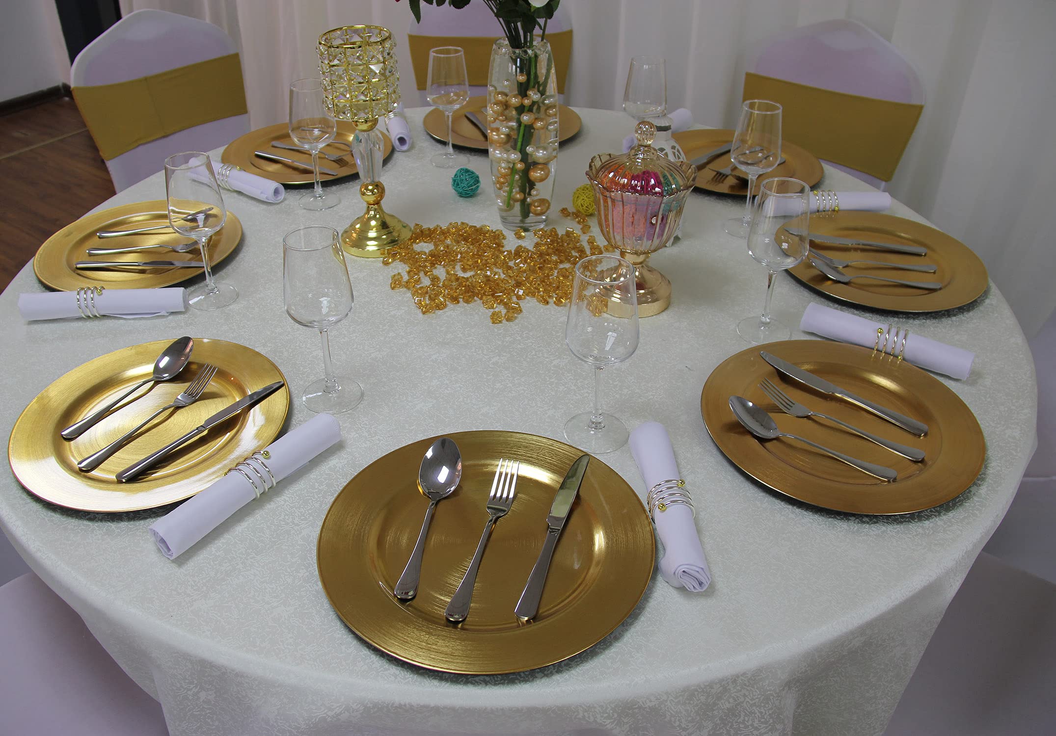 WELMATCH 12-Pack 13 Inch Metallic Gold Plastic Charger Plates for Weddings & Parties - Elegant Table Decor, Dish Rings, Buffet Serving - Perfect for Anniversary, Bridal Shower & Formal Dining Events