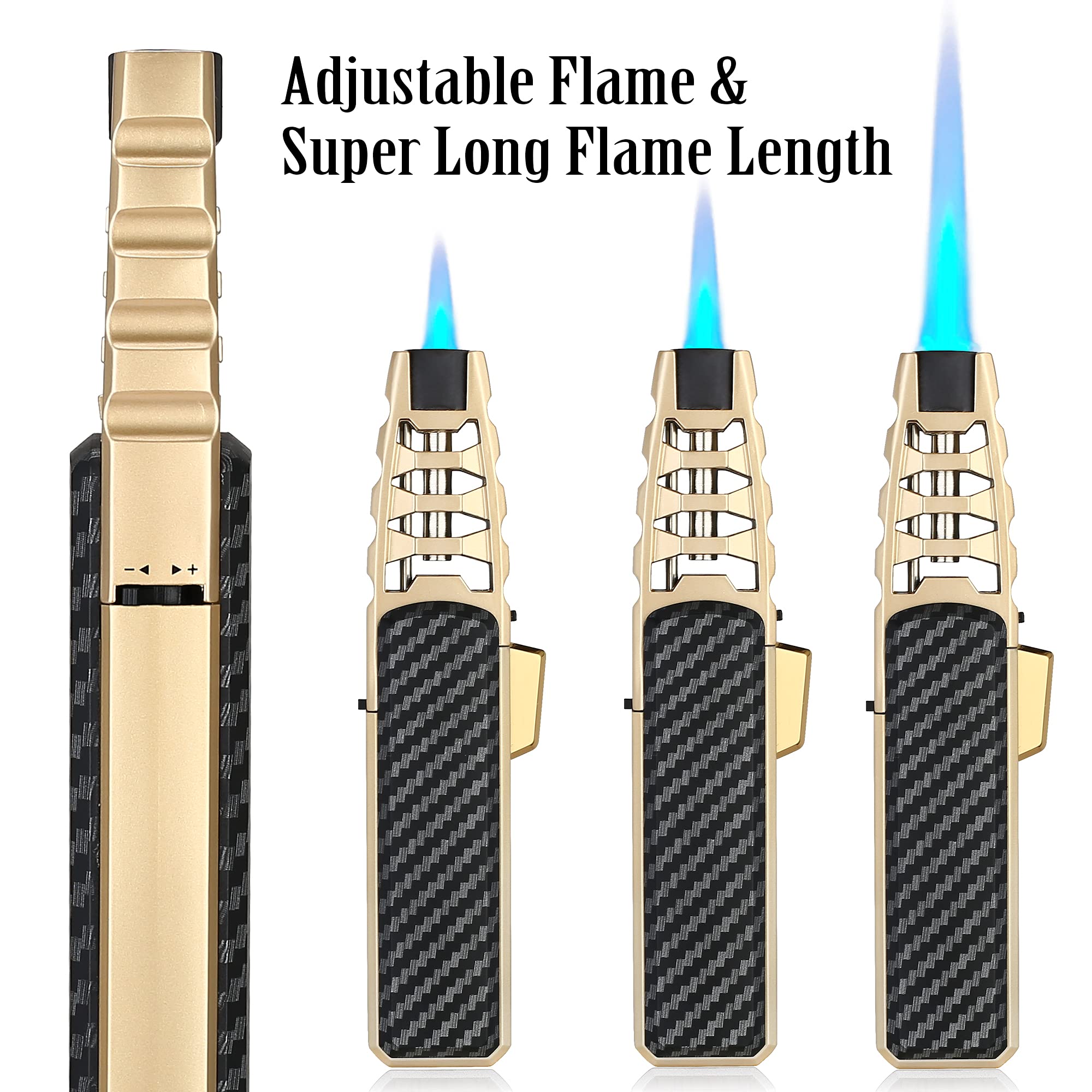 Jet Torch Butane Lighter - Refillable Windproof Lighter with Solar Beam Torch Flame for Candle Lighting, Camping, Grill & BBQ (Butane Not Included) - Perfect for Outdoor Cooking, Fire Starting & Survival Kits - Black Gift Box Included