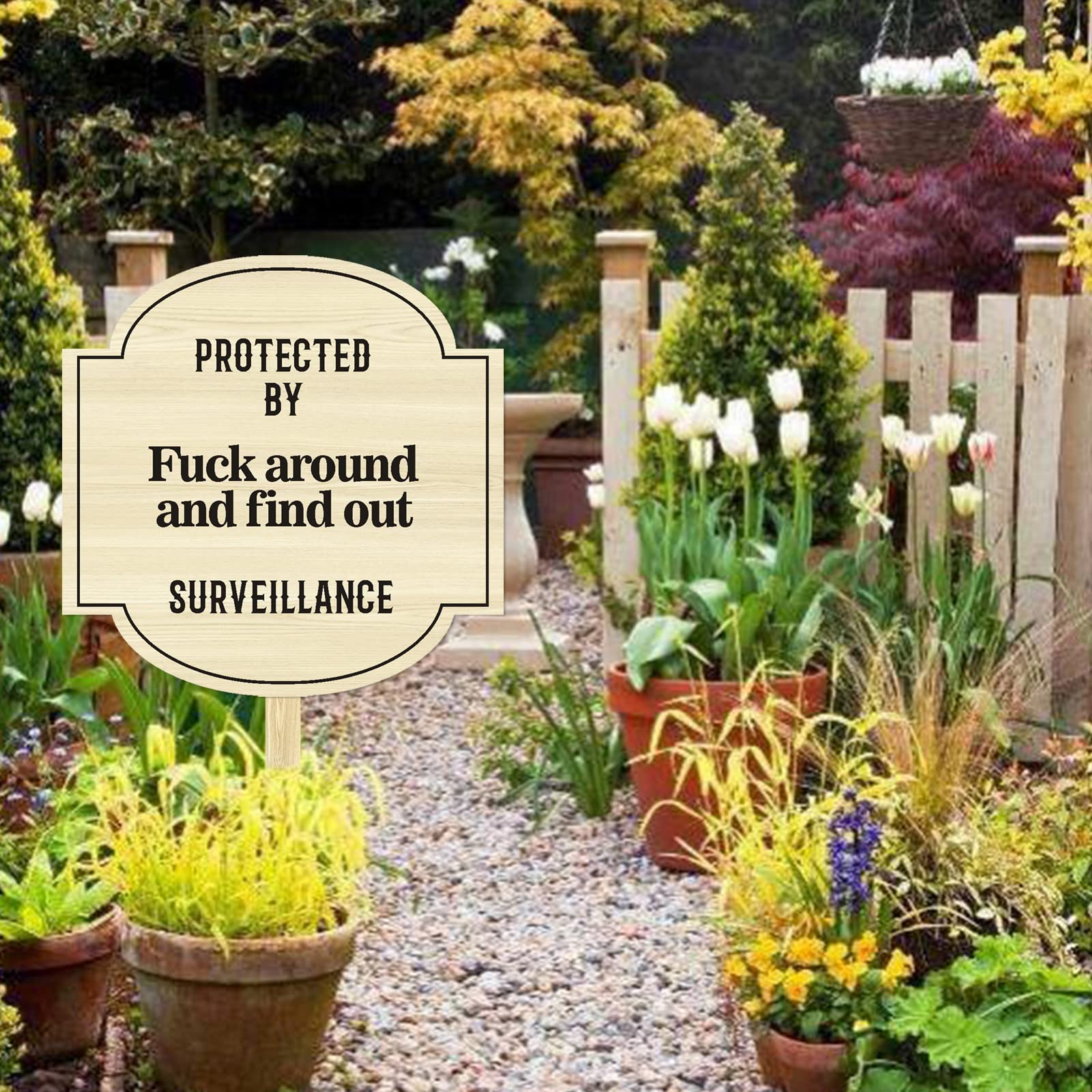 Protected by Sign Fuck Around and Find Out - Yard Sign for Home Security (Design D) | Deter Intruders & Protect Your Property