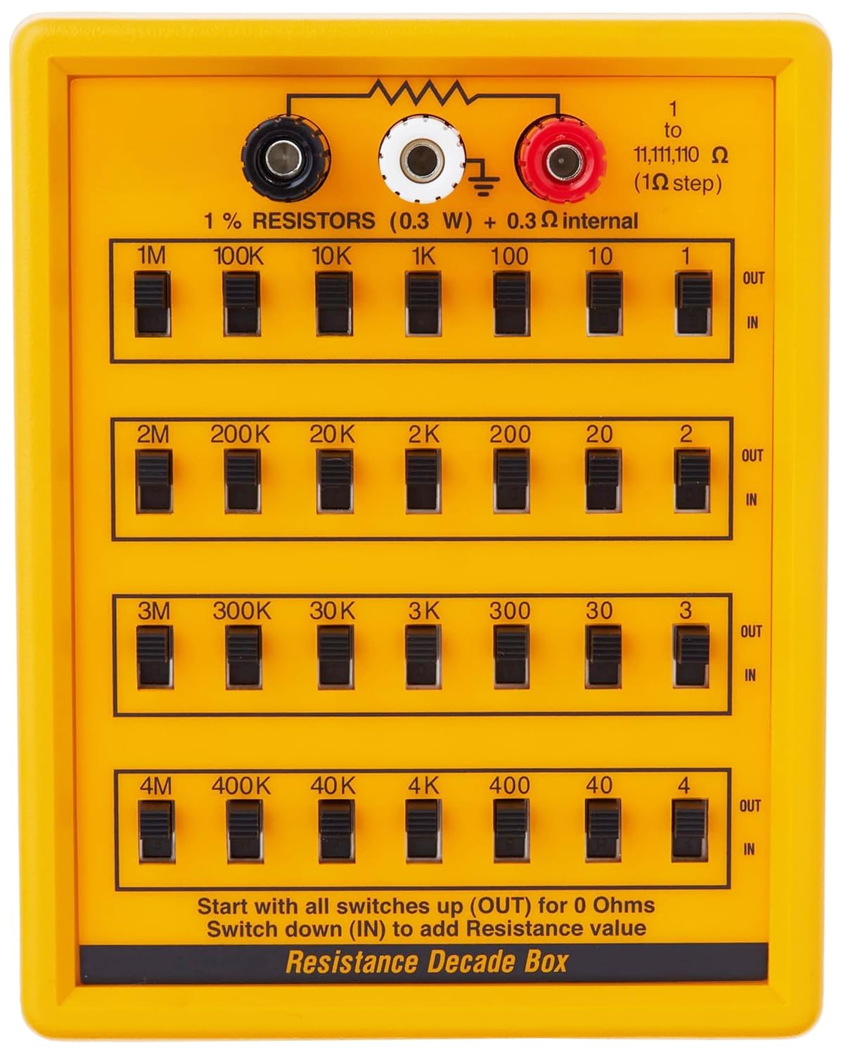 Precision Resistance Decade Box - 1Ω to 11MΩ (1Ω/Step) 7 Decades - for Electronics Testing, Calibration & Lab Experiments
