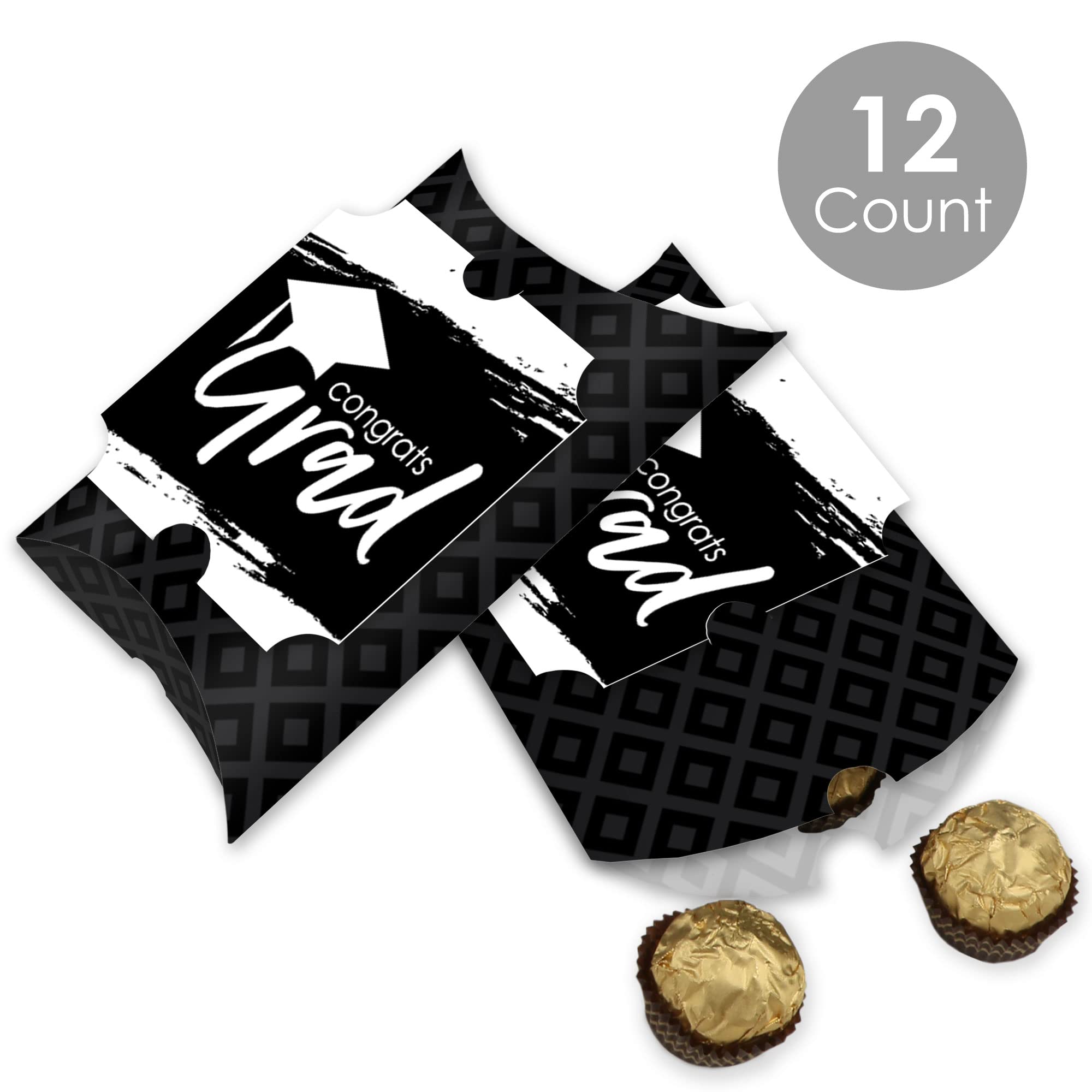 Black & White Graduation Gift Boxes - Set of 12 for Party Favors