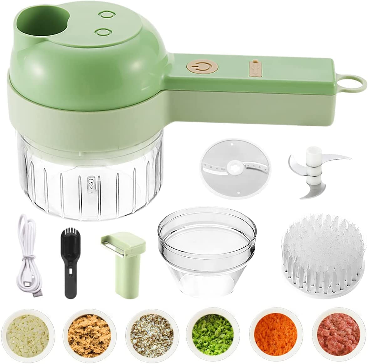 Electric Mini 4-in-1 Portable Vegetable Chopper - Cordless Food Processor for Garlic, Chili, Onion, Celery & Ginger - Multi-Purpose Kitchen Gadget for Meat, Fruits & Herbs - Perfect for Meal Prep, Camping & Small Kitchens