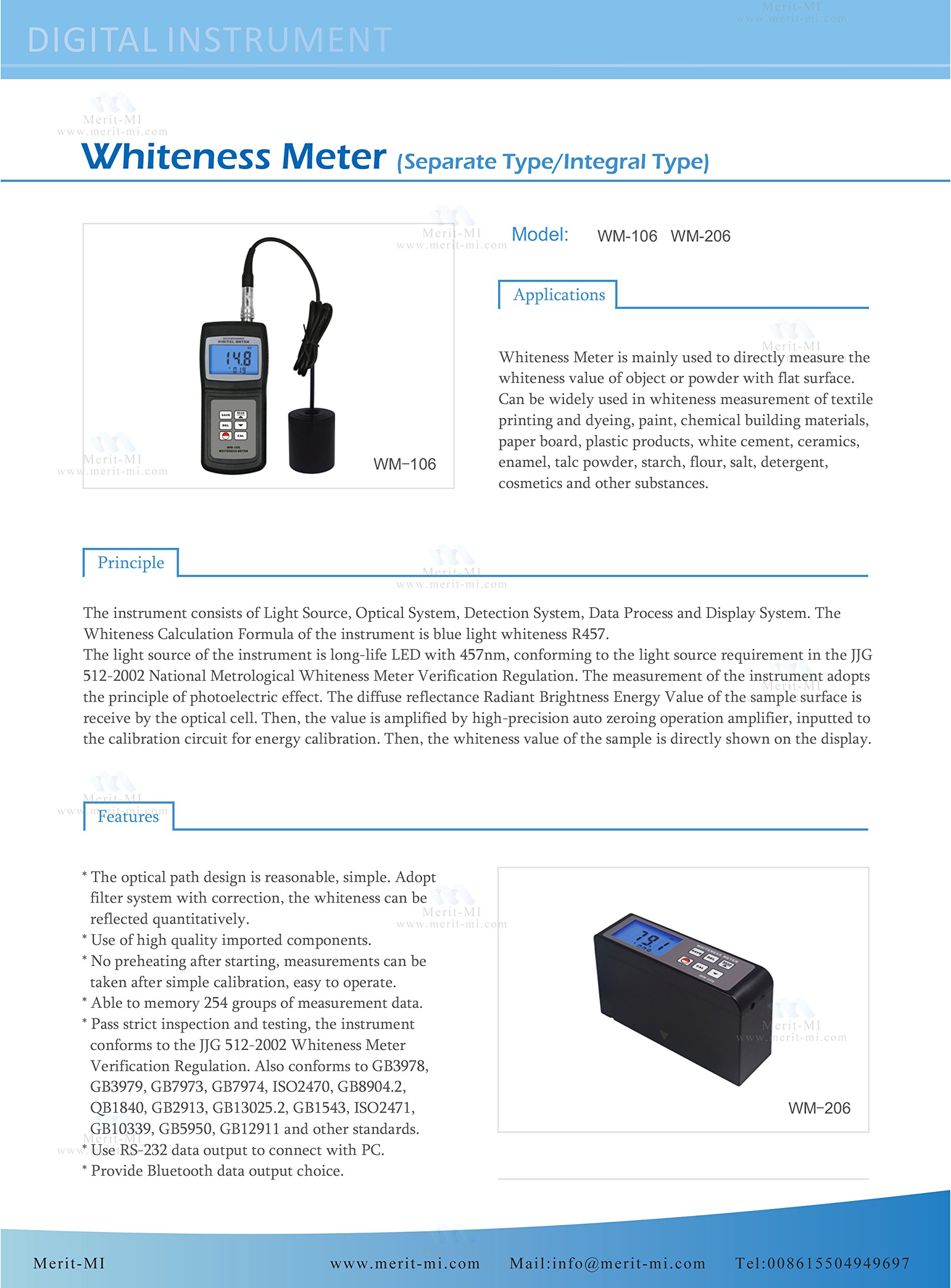 WM-206 R457 Blue Light Whiteness Meter | Digital Leucometer for Measuring Whiteness Degree of Powder, Paint, Paper & Salt | Lab & Industrial Quality Control