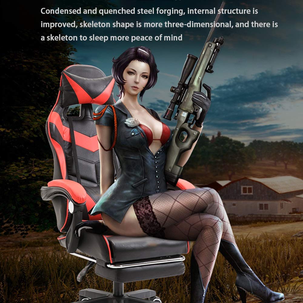 Ergonomic High Back Racing Style Gaming Chair - Adjustable Swivel Office Chair with Headrest & Lumbar Support, Massage Function - Red - Perfect for Home Office, Gaming Setup & Workstation Comfort