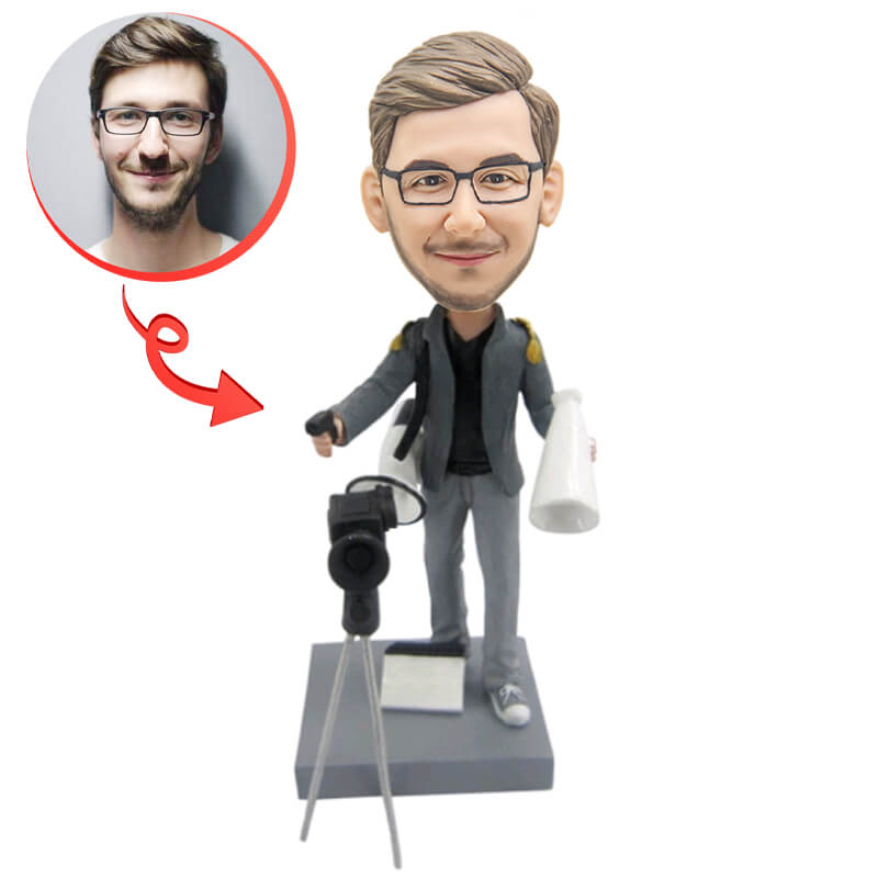 Custom Camera Man Bobblehead - Personalized Photo Figurine for Photographers & Videographers - Perfect for Office Desk, Wedding Gifts & Photography Studios