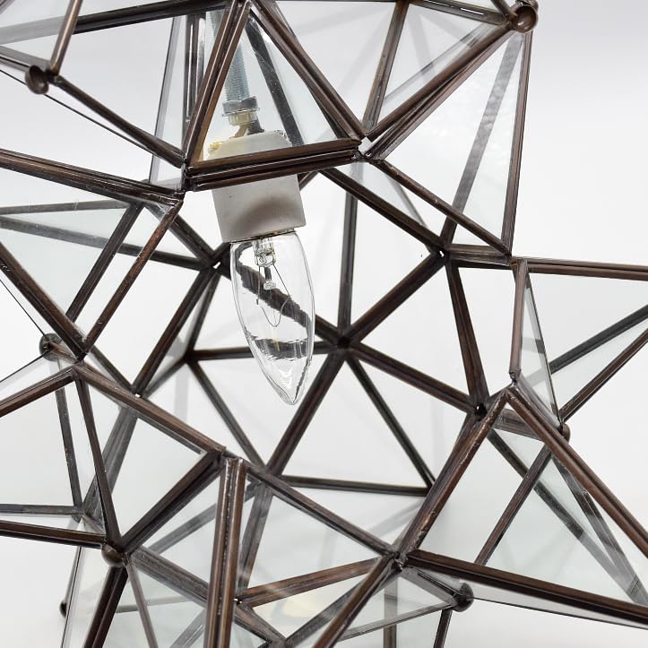 15 Inch Clear Glass Star Pendant Light - Modern Ceiling Lighting Fixture for Bedroom, Nursery, Living Room & Home Decor