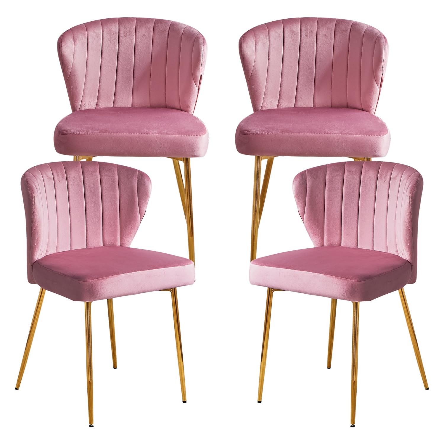 Luxury Velvet Dining Chairs Set of 4 - Tufted Upholstered Mid Century Modern Chairs with Golden Metal Legs for Dining Room, Kitchen, Living Room (Pink) | Elegant Home Decor & Dinner Party Seating