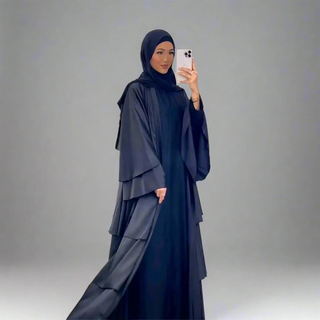 Elegant Muslim Women's Open Abaya Dress - Modest Satin Prayer Gown for Islamic Occasions & Daily Wear