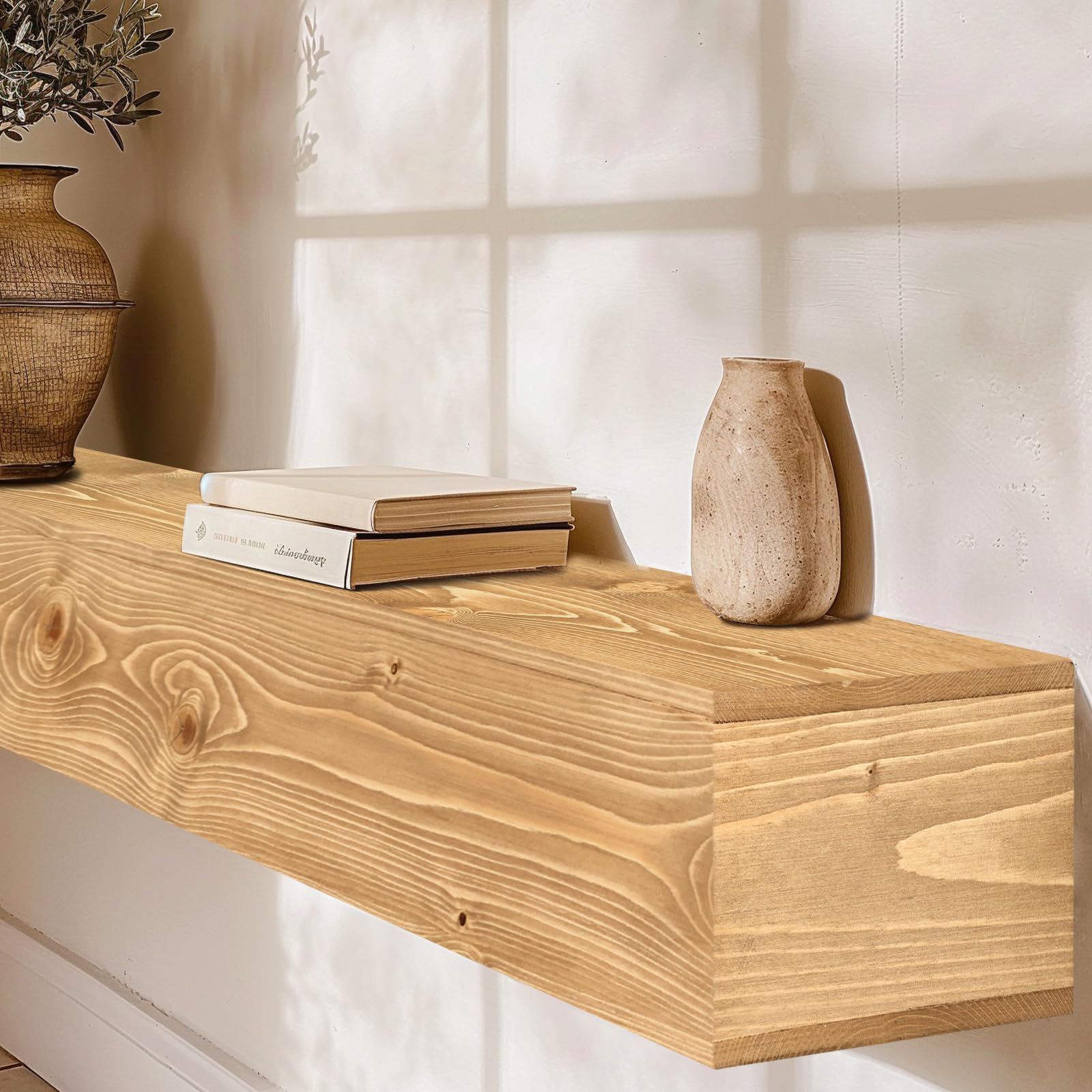 Handmade 60-Inch Rustic Wood Floating Shelf - 6