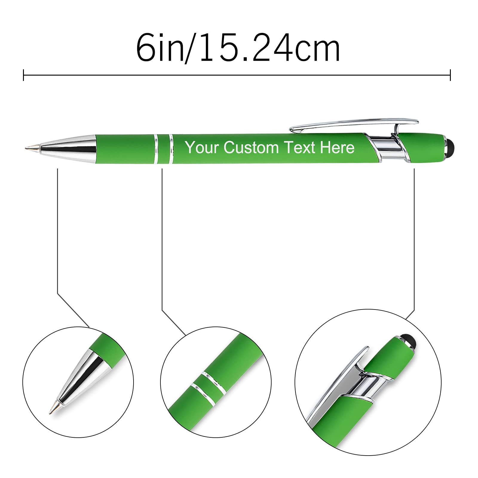 200 Pcs Personalized Custom Pens Bulk - Free Engraving with Name/Message - Custom Ballpoint Pens & Stylus for Business, Office, Graduation Gifts - Ideal for Men's Christmas & Birthday Presents (Light Green) - Perfect for Corporate Events, Promotions & Special Occasions