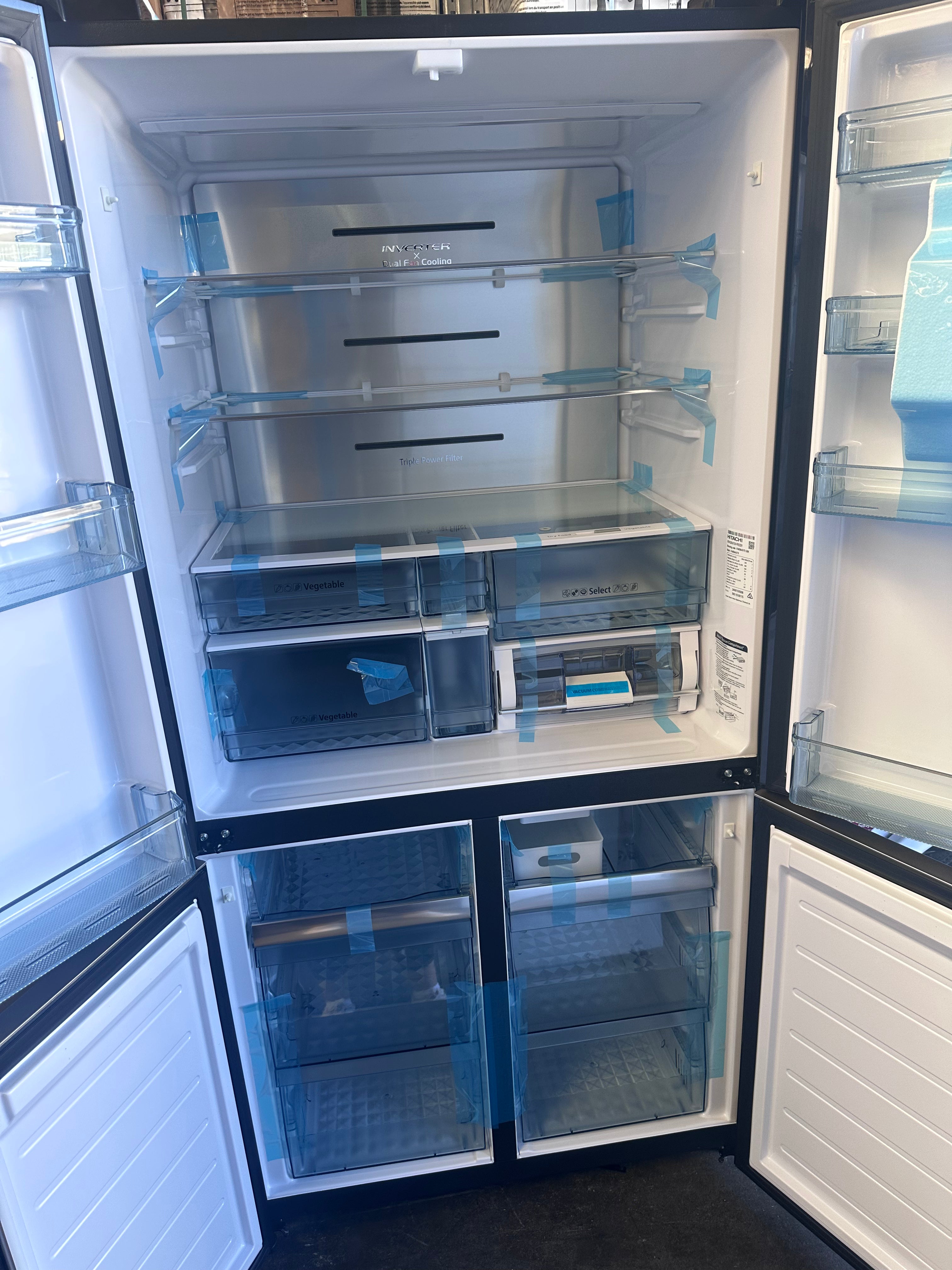 Hitachi 638L French Door Refrigerator with Black Glass - RWB640VT0GBK Model [Factory Second, No Damage] - Perfect for Modern Kitchens and Open-Concept Homes