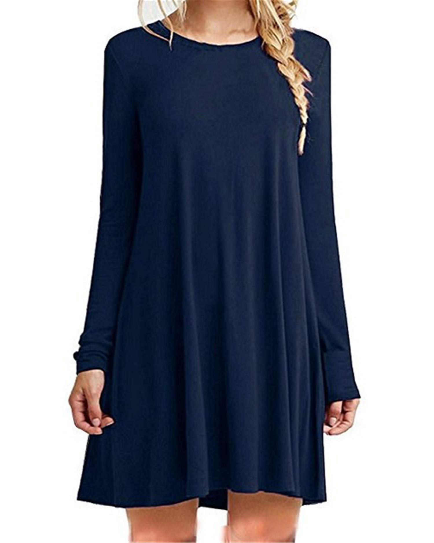 Andongnywell Women's Long Sleeve Casual Loose T-Shirt Dress - Comfortable & Stylish Fall Outfit for Work, Weekend & Travel